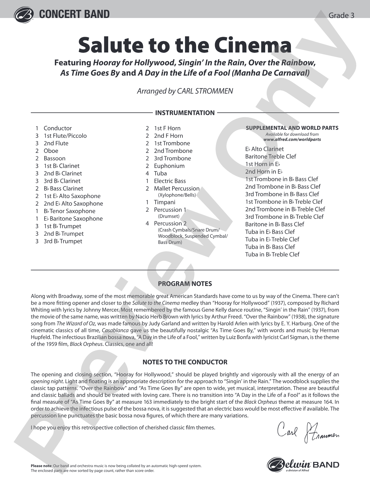 Salute to the Cinema: Concert Band Conductor Score & Parts