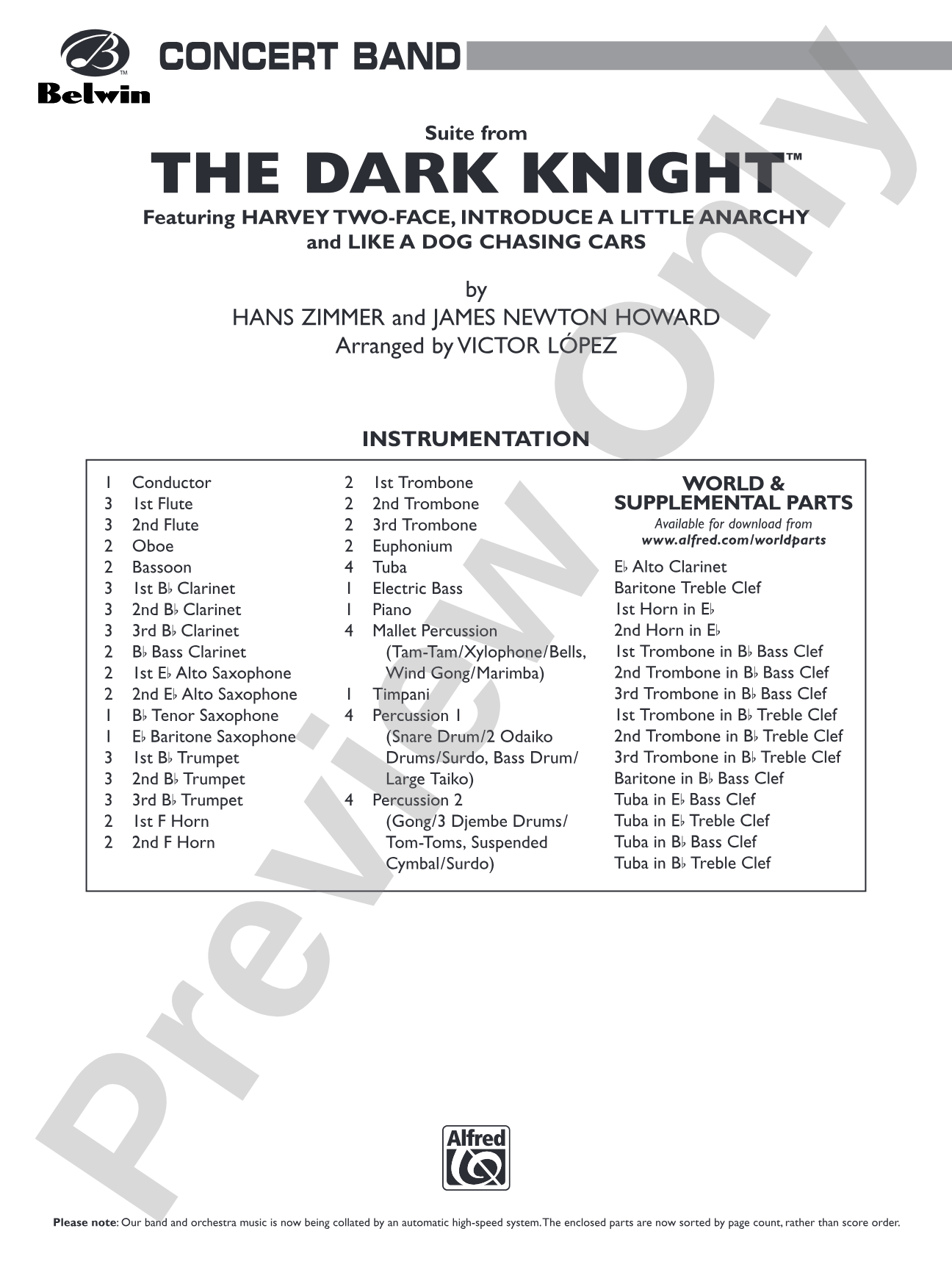 The Dark Knight, Suite from: Concert Band Conductor Score & Parts