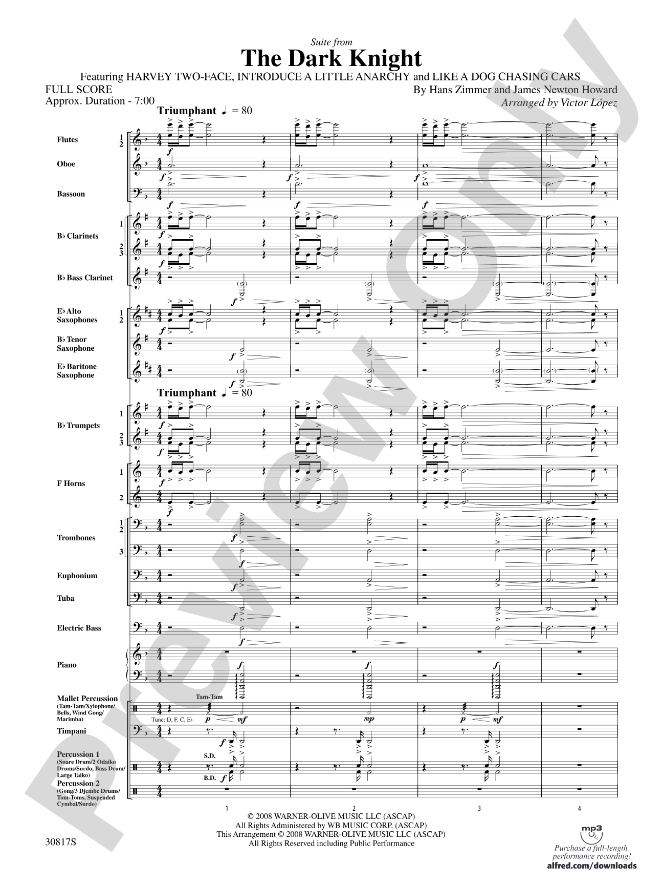 The Dark Knight, Suite from: Concert Band Conductor Score & Parts