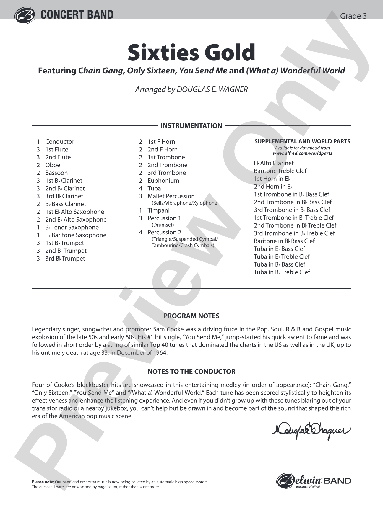 Sixties Gold: Concert Band Conductor Score & Parts