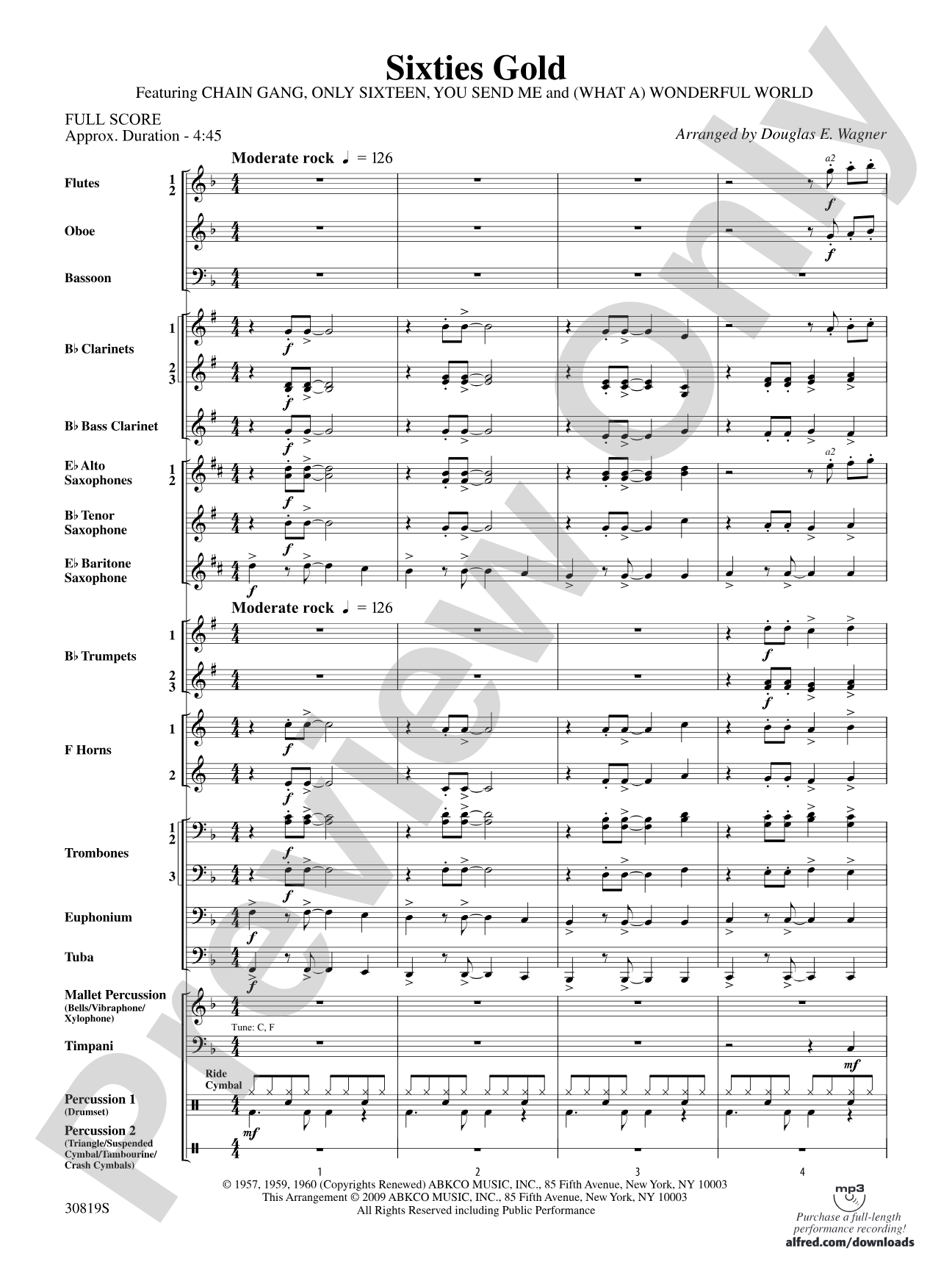 Sixties Gold: Concert Band Conductor Score & Parts