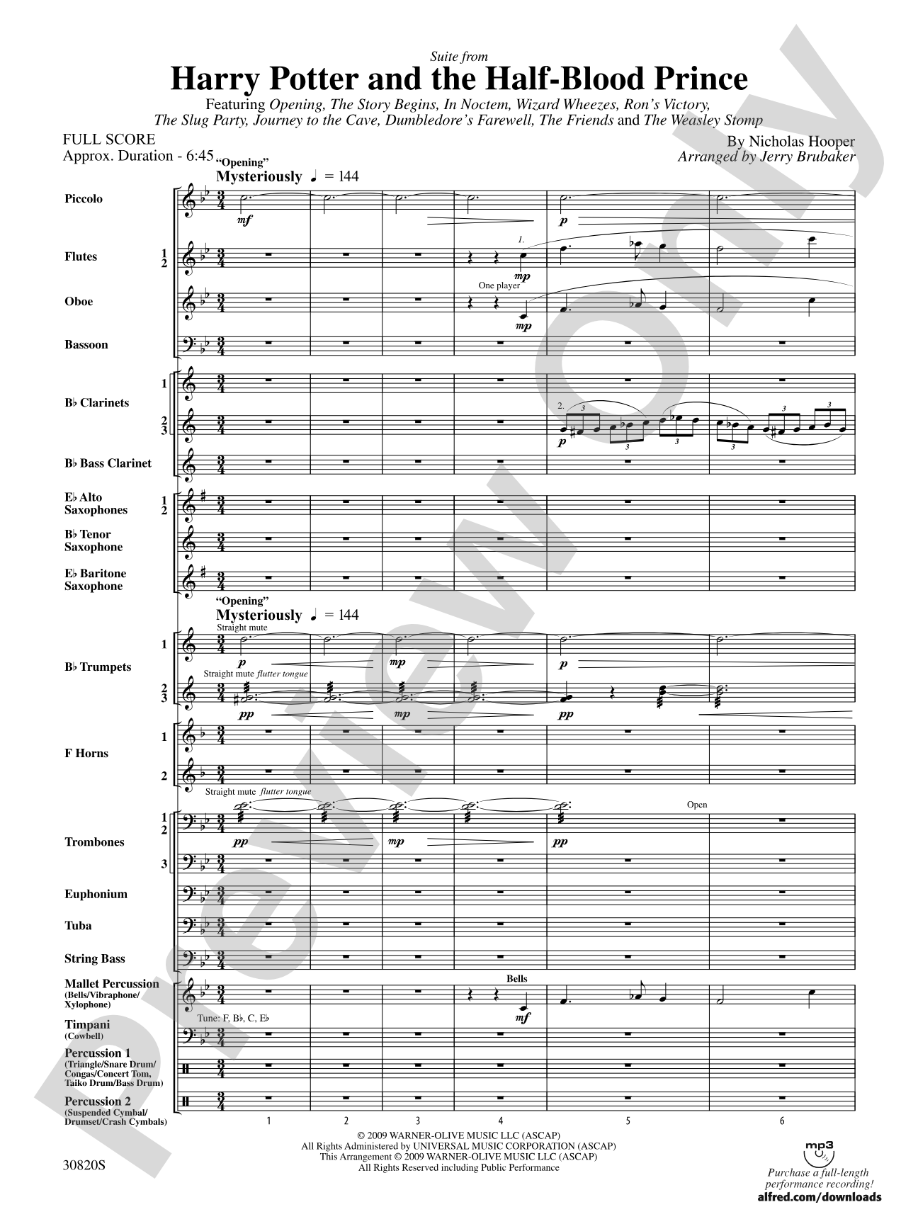 Harry Potter and the Half-Blood Prince, Suite from: Score