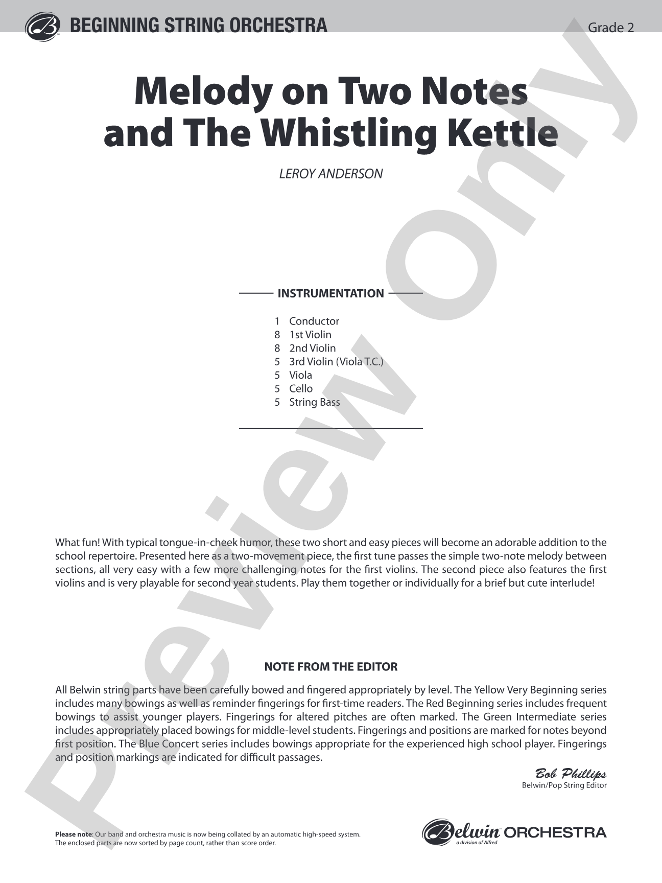 Melody on Two Notes and The Whistling Kettle: String Orchestra Conductor Score & Parts