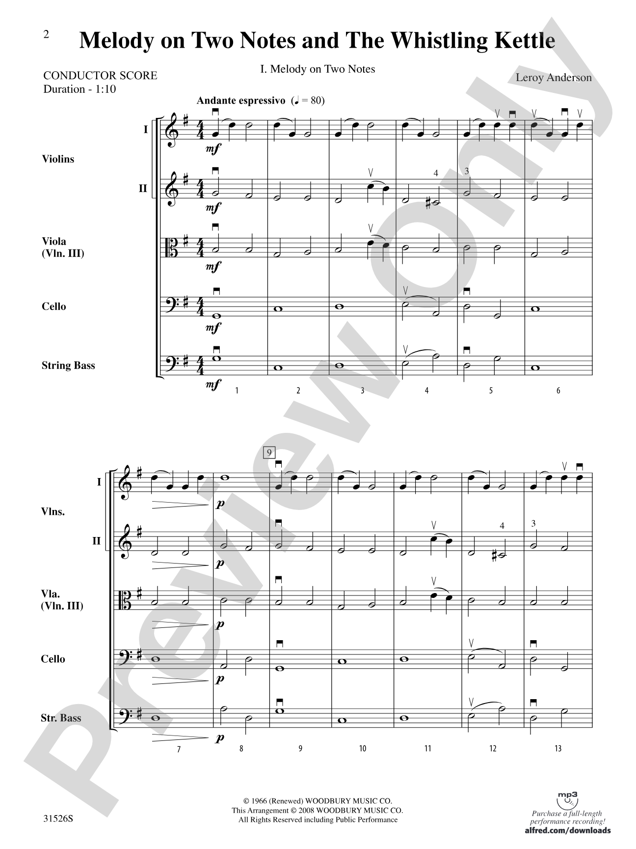 Melody on Two Notes and The Whistling Kettle: String Orchestra Conductor Score & Parts