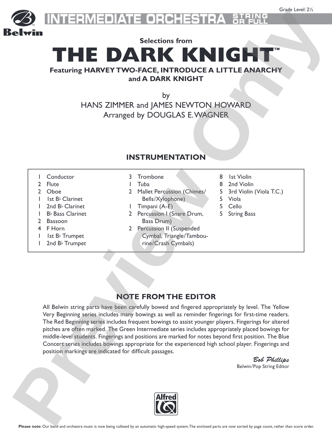 The Dark Knight, Selections from: Full Orchestra Conductor Score & Parts