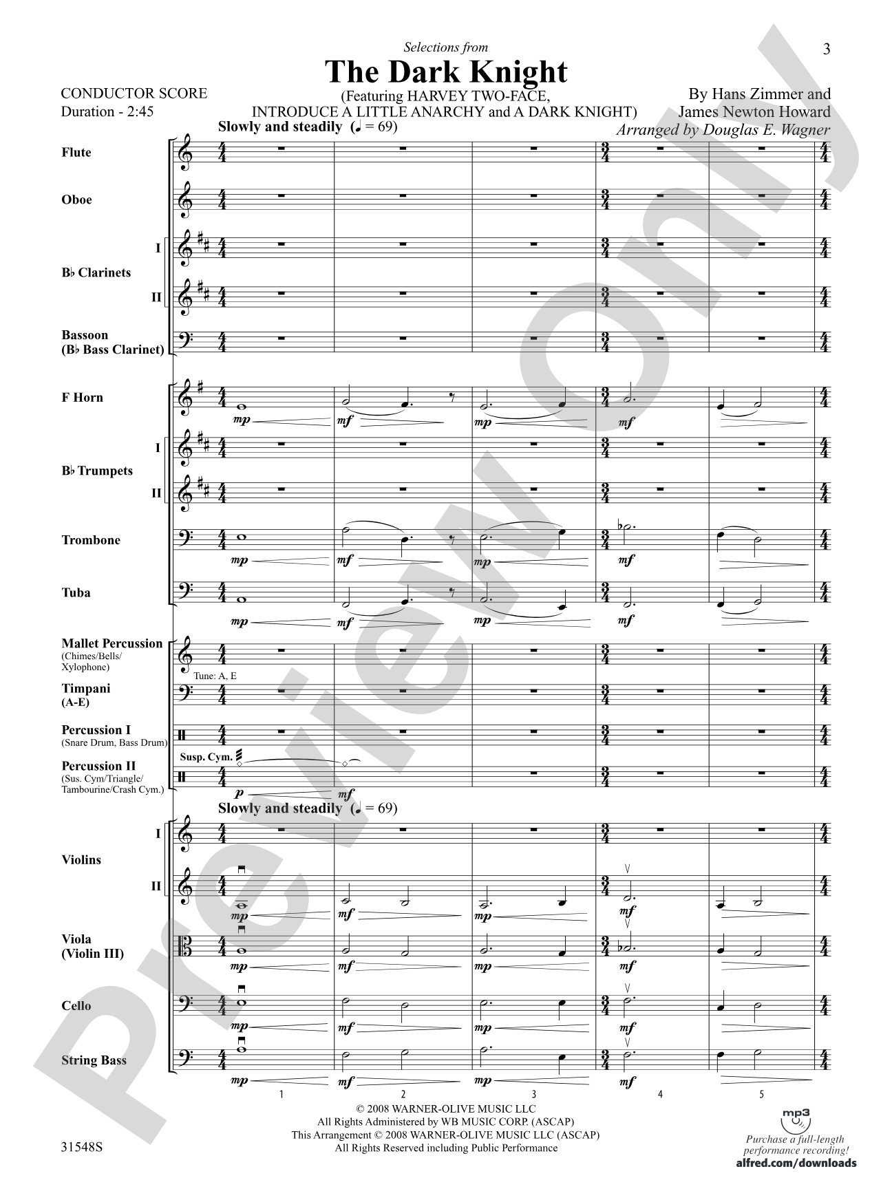 The Dark Knight, Selections from: Full Orchestra Conductor Score & Parts