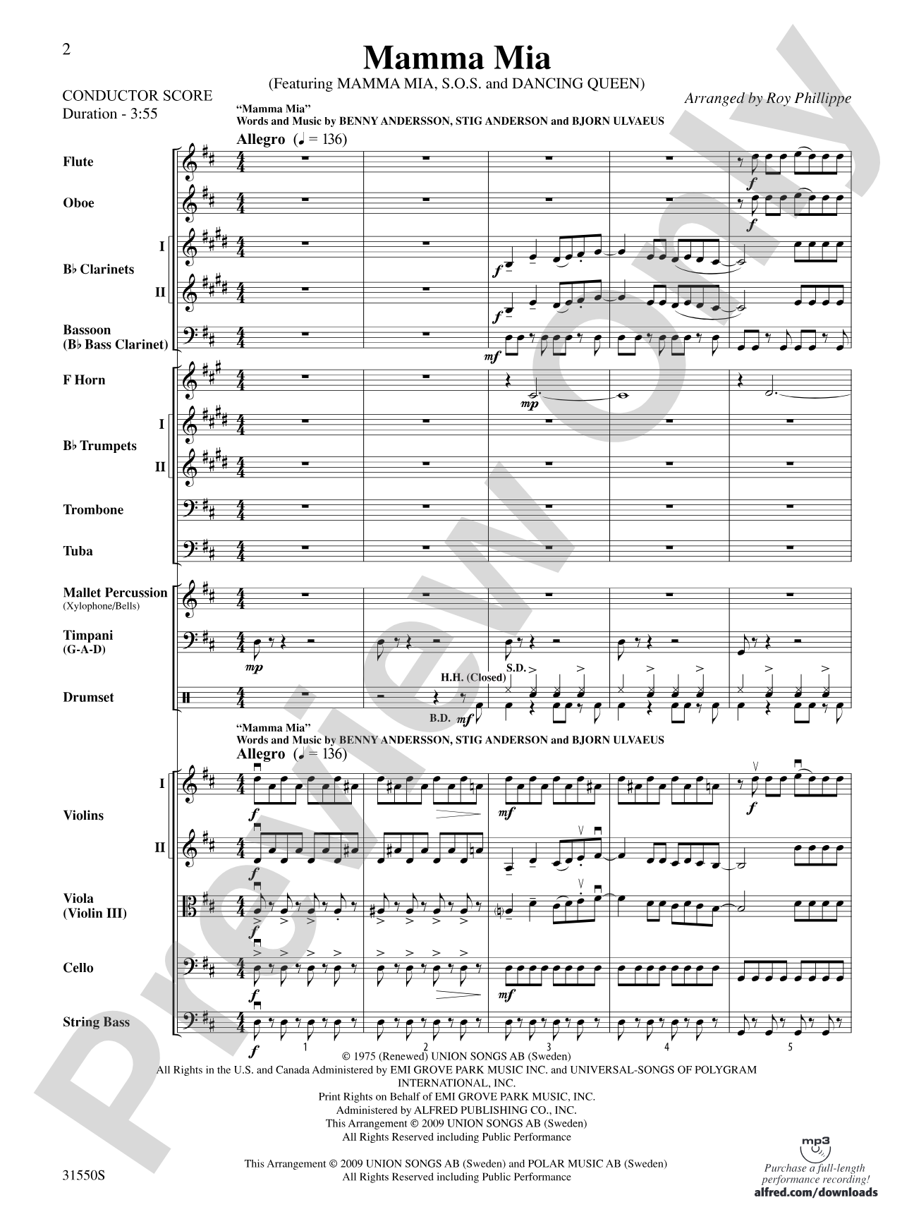 Mamma Mia, Selections from: Full Orchestra Conductor Score & Parts