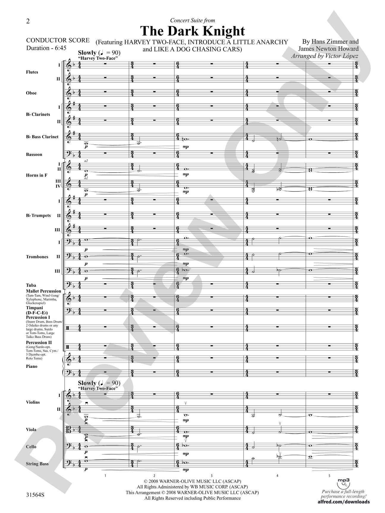 The Dark Knight, Concert Suite from: Full Orchestra Conductor Score & Parts