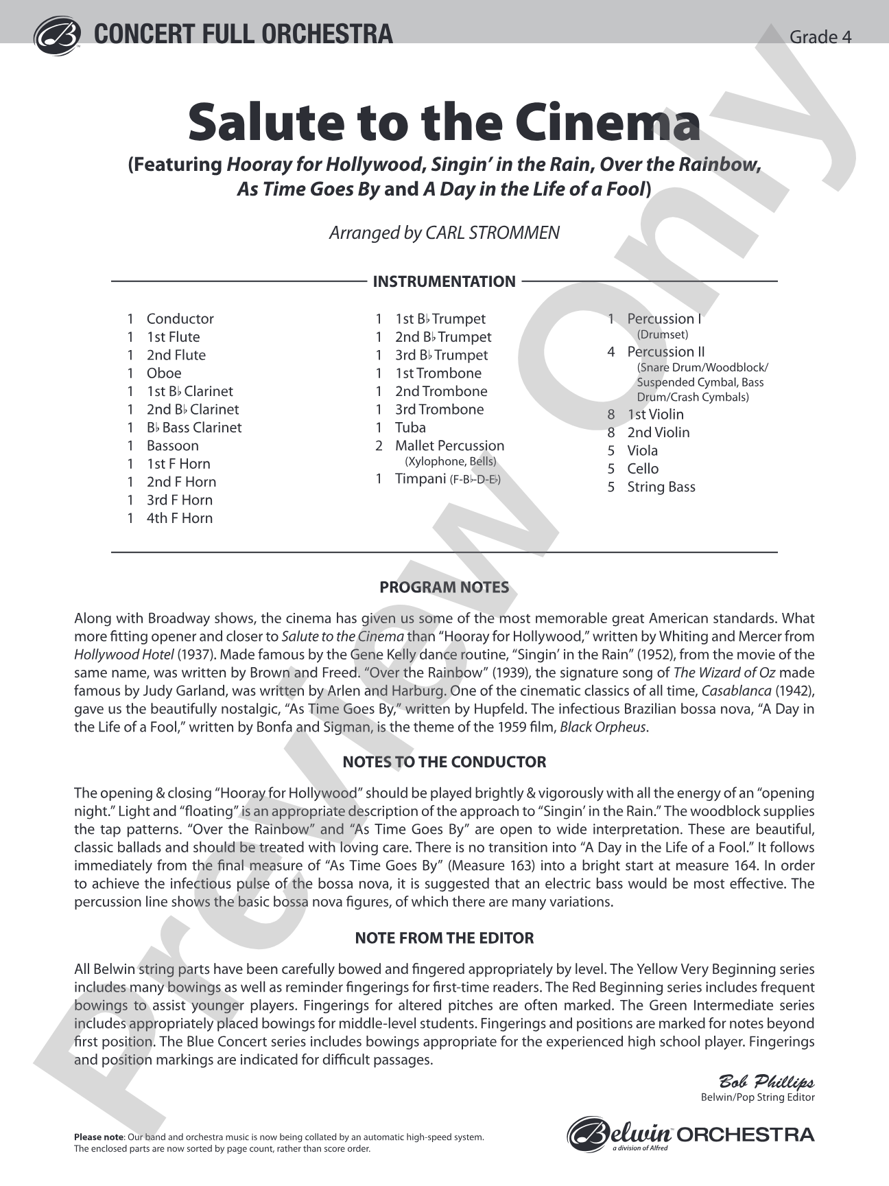 Salute to the Cinema: Full Orchestra Conductor Score & Parts