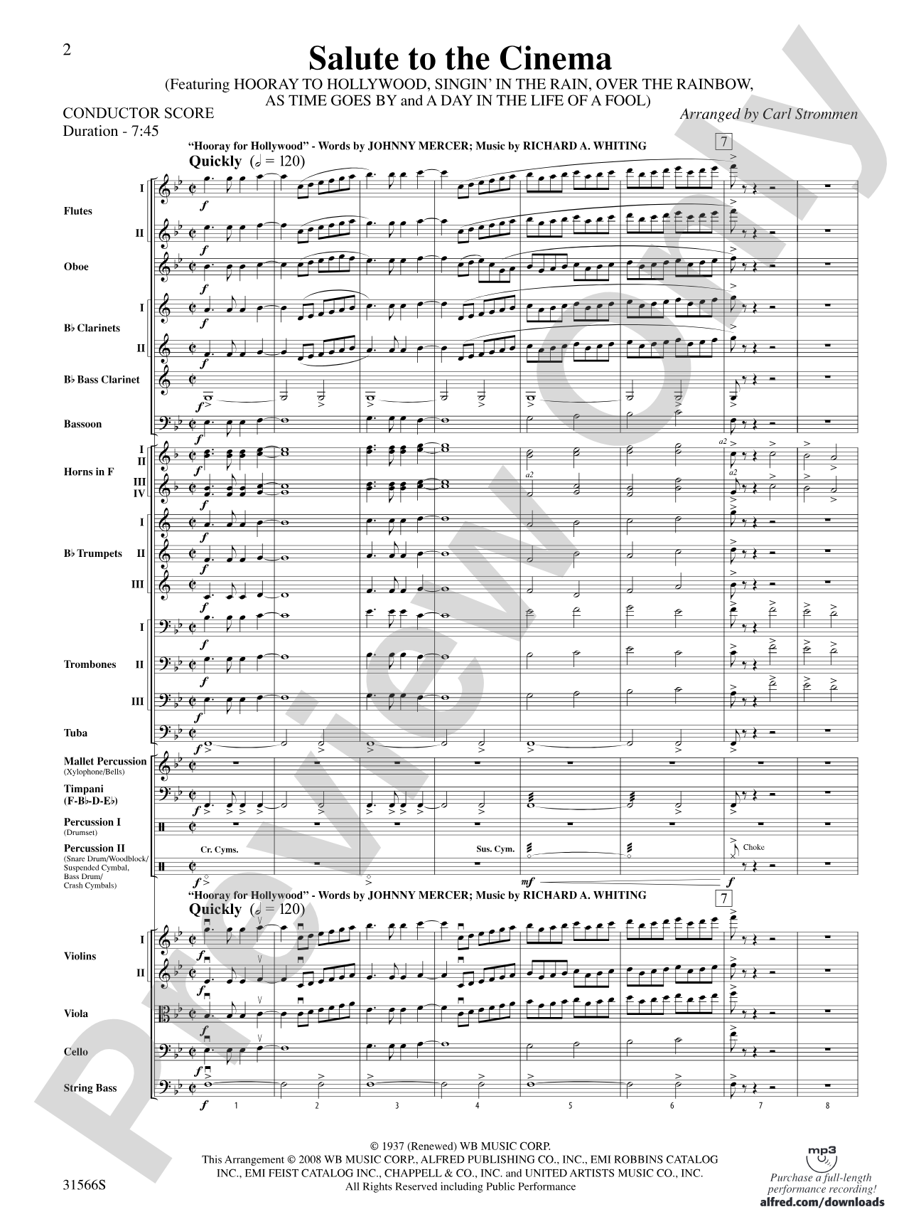 Salute to the Cinema: Full Orchestra Conductor Score & Parts