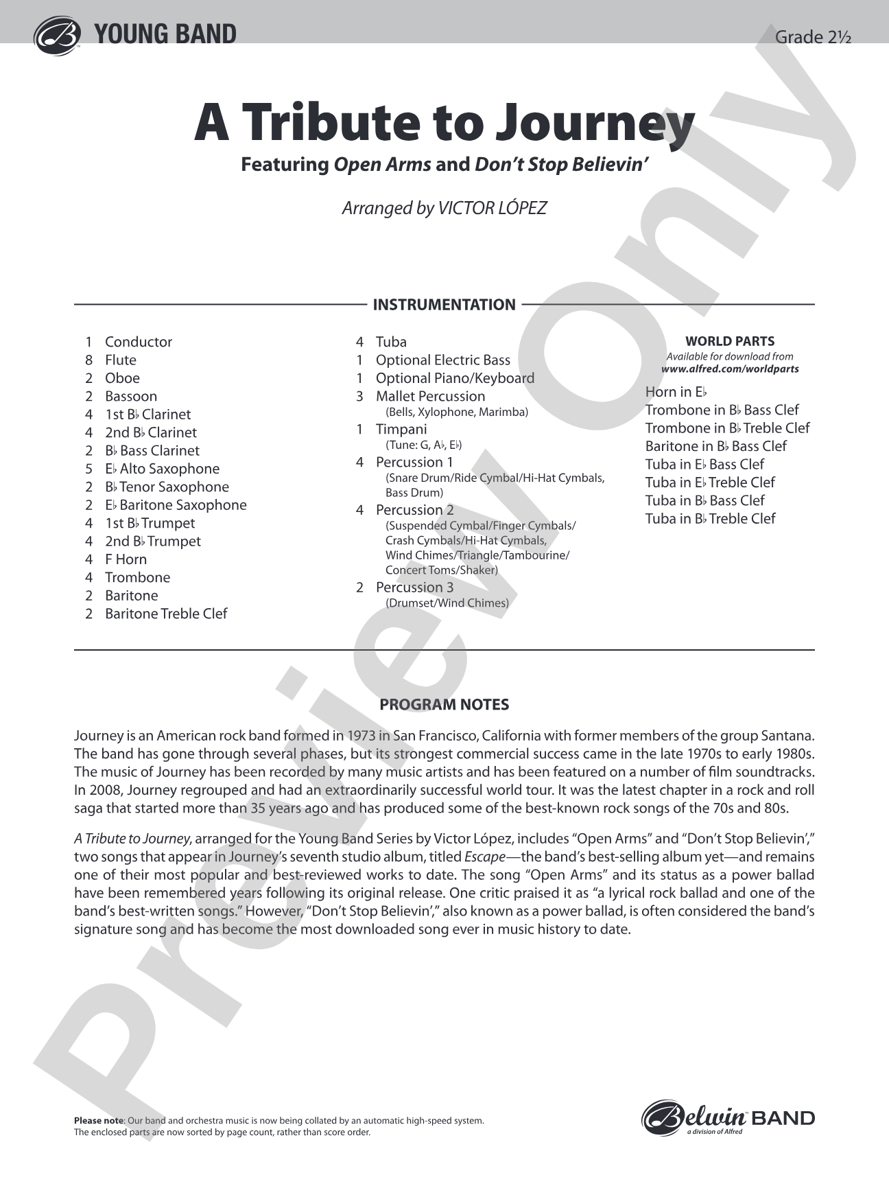 A Tribute to Journey: Concert Band Conductor Score & Parts