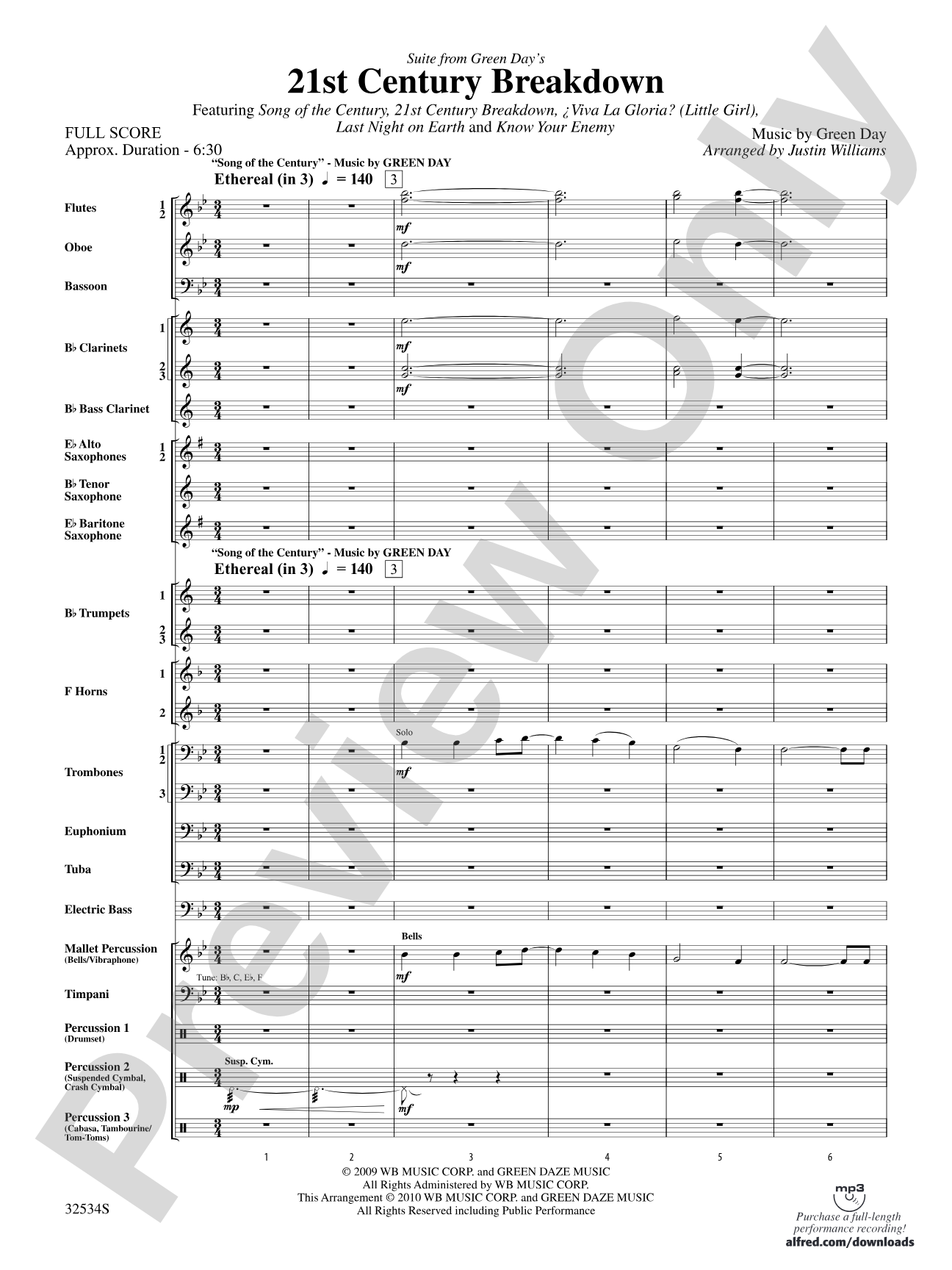 21st Century Breakdown, Suite from Green Day's: Concert Band Conductor Score & Parts