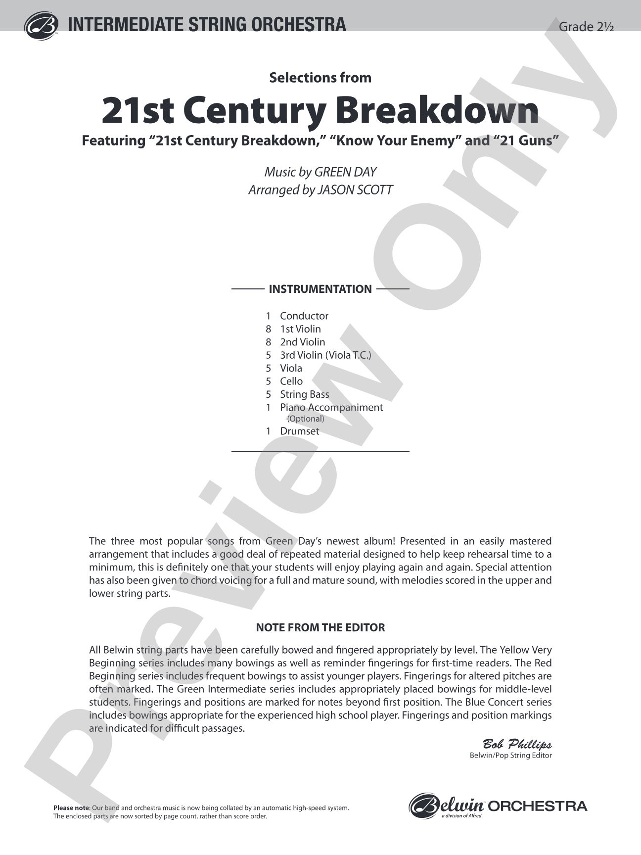 21st Century Breakdown, Selections from: String Orchestra Conductor Score & Parts
