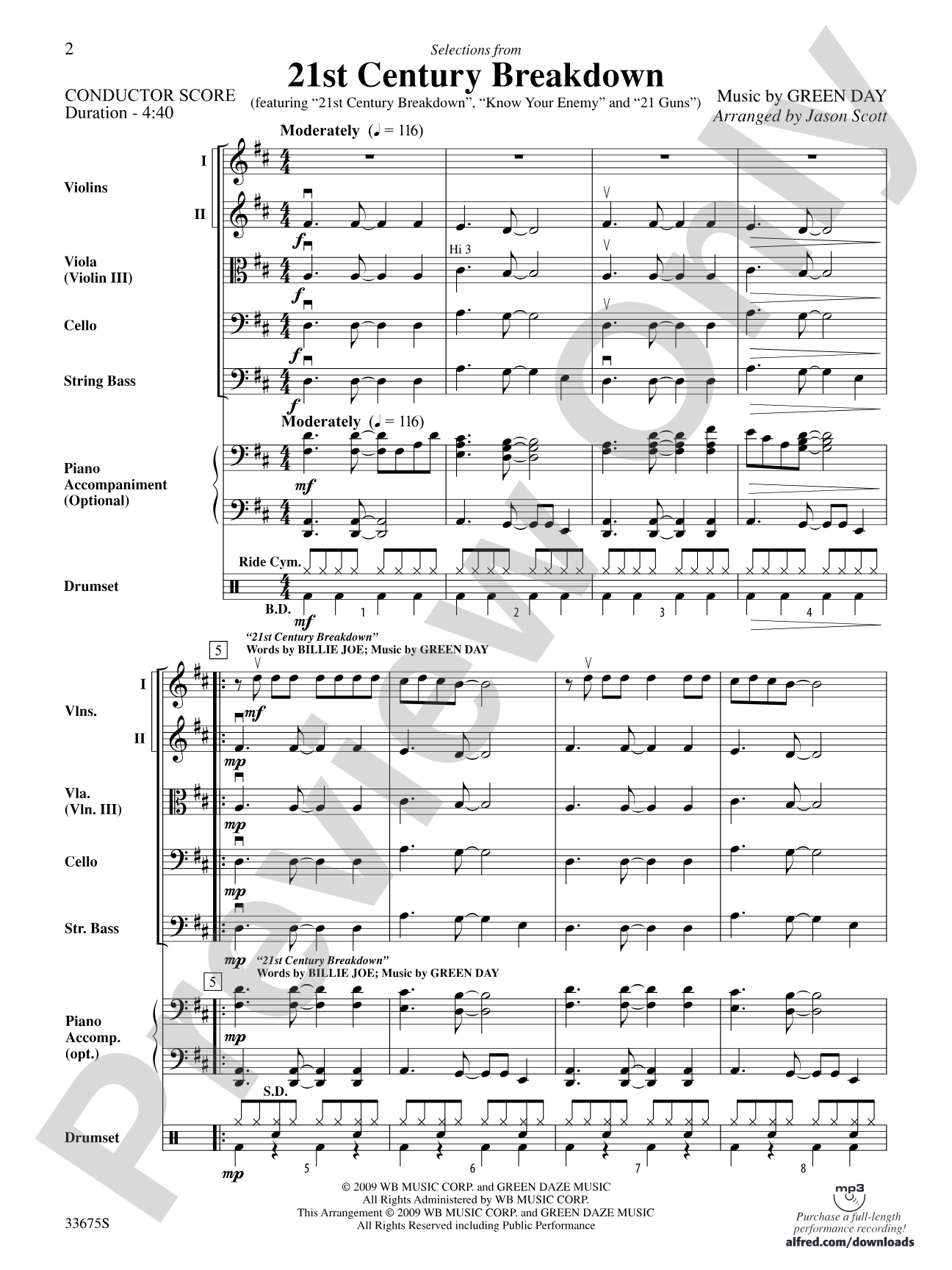 21st Century Breakdown, Selections from: String Orchestra Conductor Score & Parts