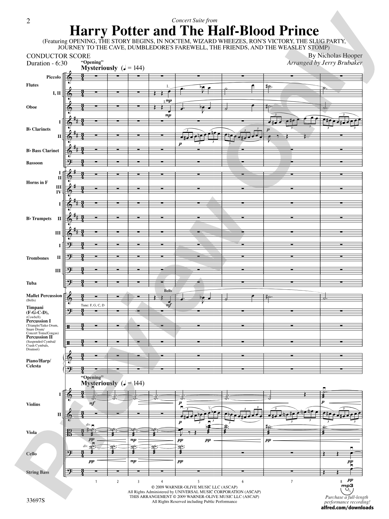 Harry Potter and the Half-Blood Prince, Concert Suite from: Full Orchestra Conductor Score & Parts