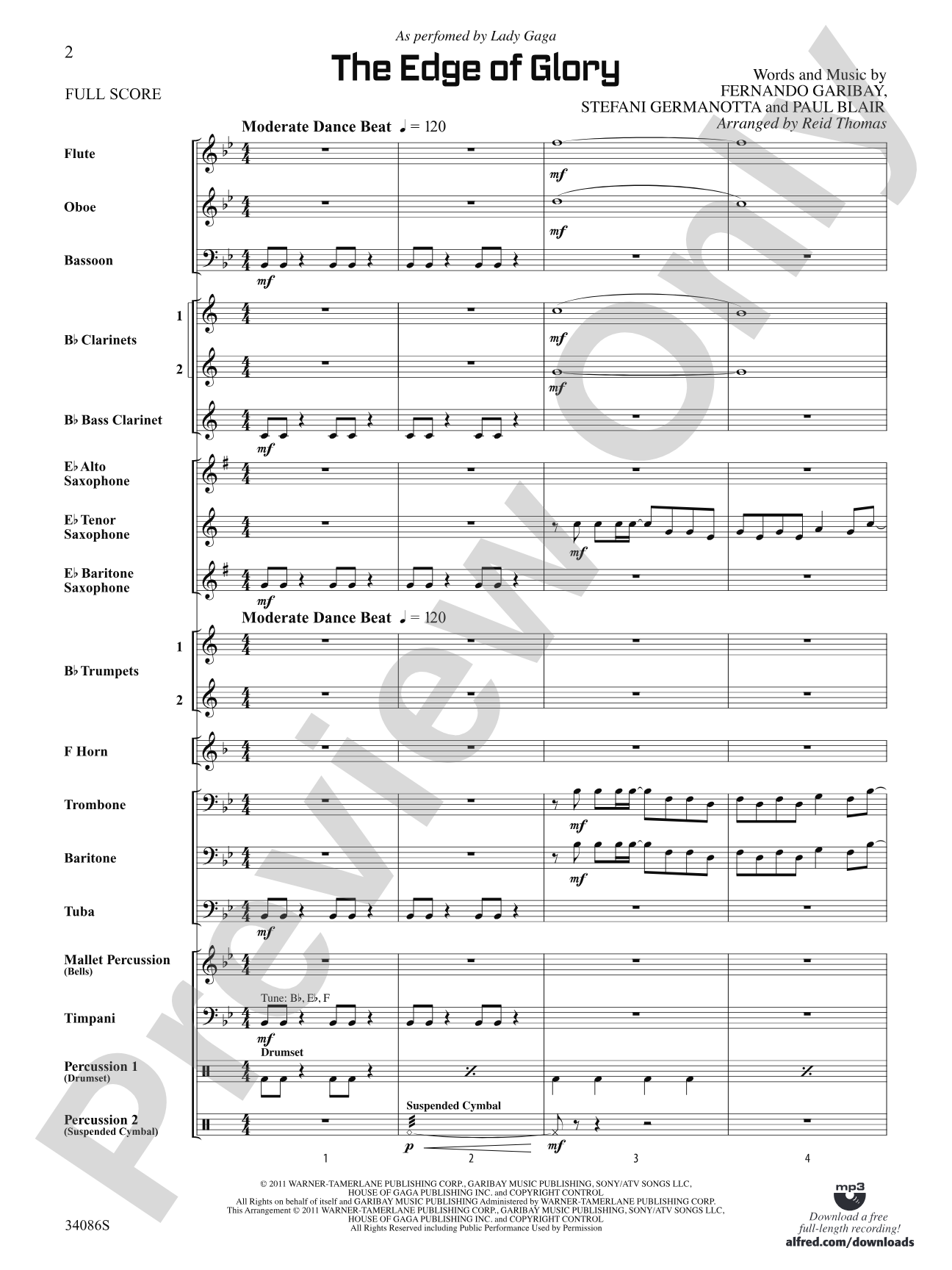 The Edge of Glory: Concert Band Conductor Score & Parts