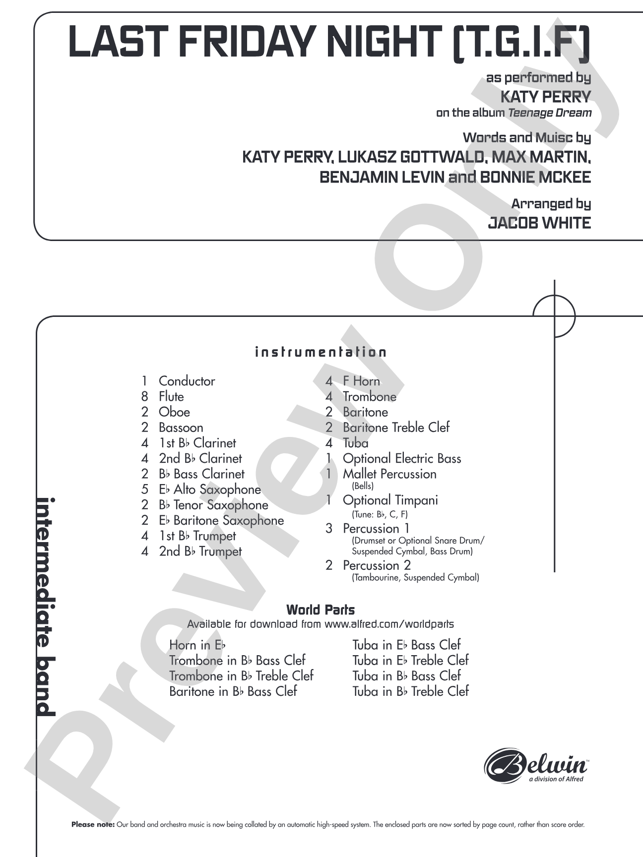 Last Friday Night (T.G.I.F.): Concert Band Conductor Score & Parts