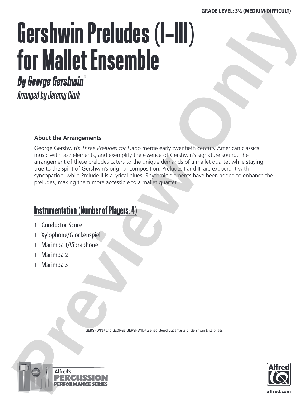 Gershwin Preludes (I-III) for Mallet Ensemble: Score