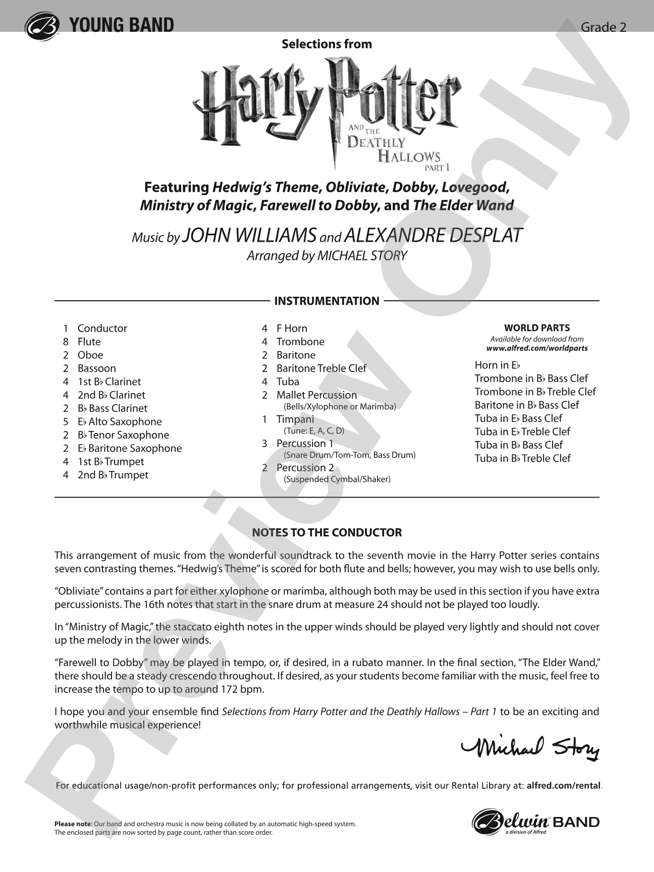 Harry Potter and the Deathly Hallows, Part 1, Selections from: Concert Band Conductor Score & Parts