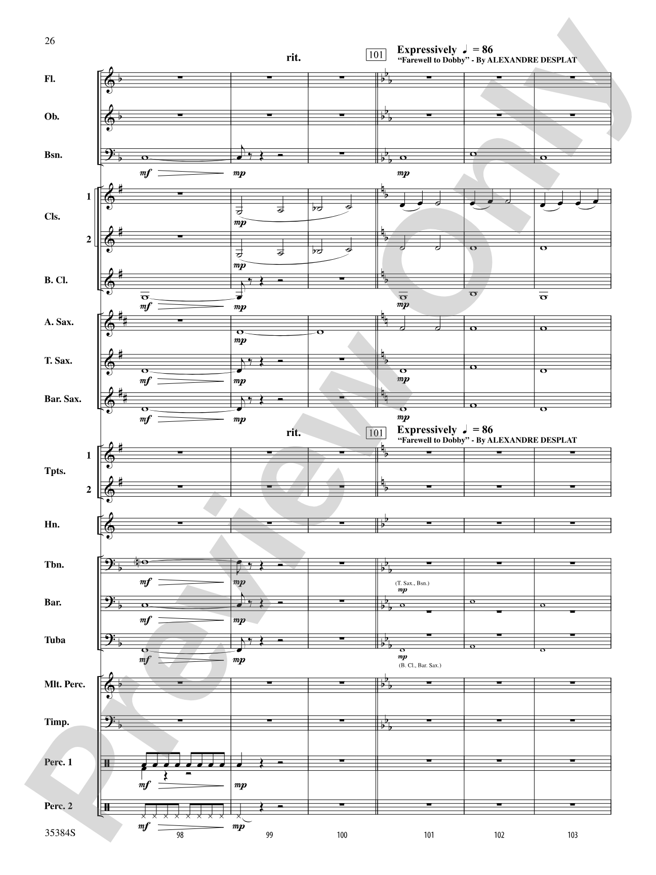 Harry Potter and the Deathly Hallows, Part 1, Selections from: Concert Band Conductor Score & Parts