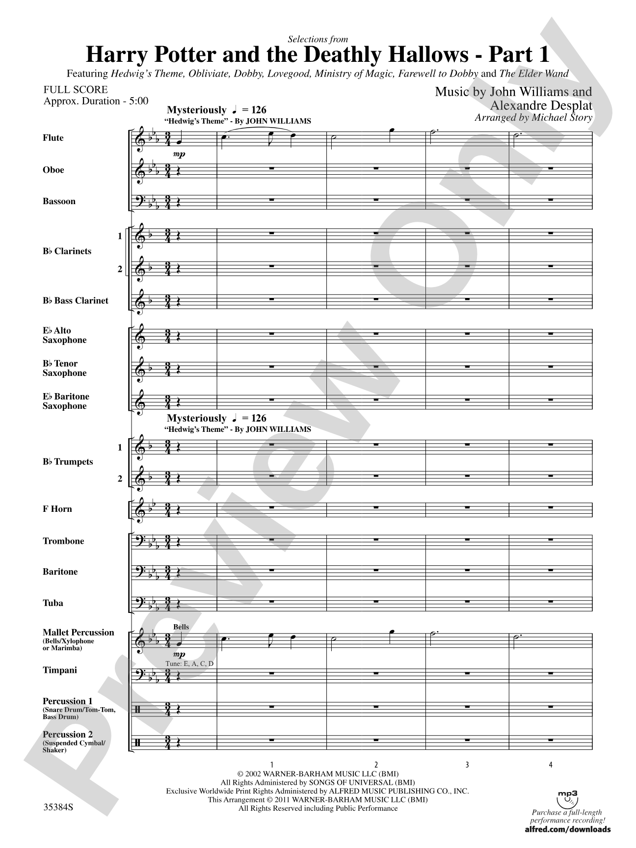 Harry Potter and the Deathly Hallows, Part 1, Selections from: Concert Band Conductor Score & Parts