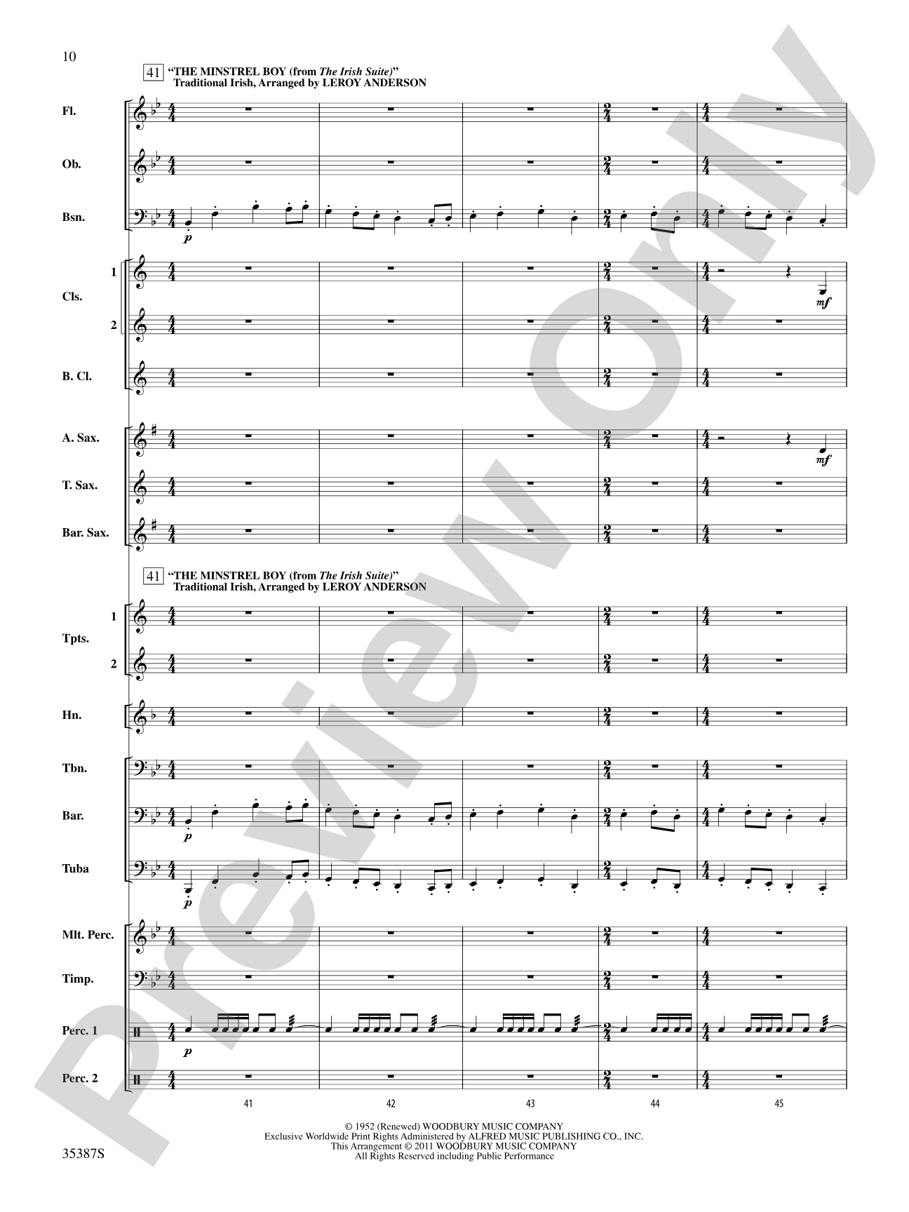 Leroy Anderson’s Irish Suite, Selections from: Concert Band Conductor Score & Parts