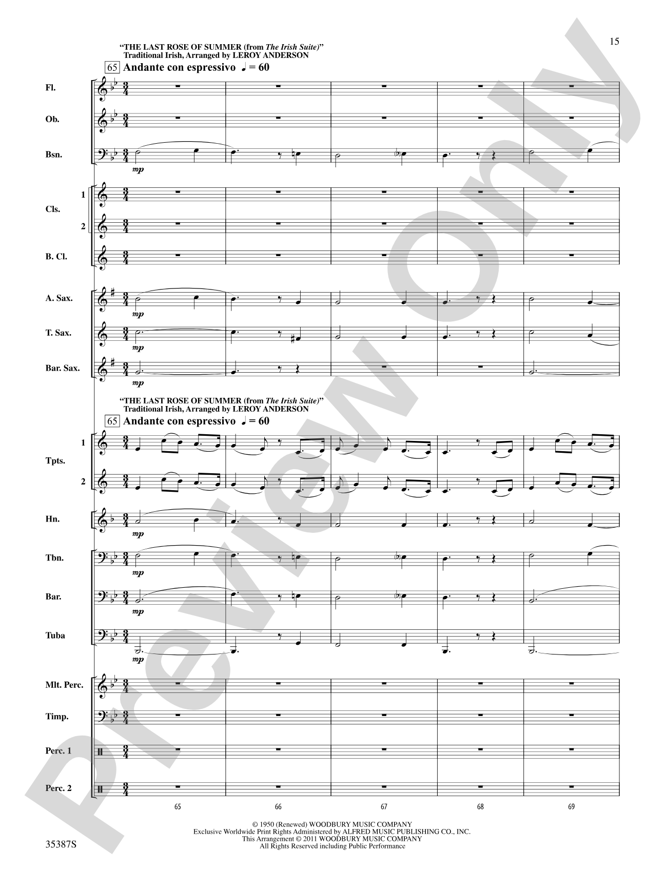 Leroy Anderson’s Irish Suite, Selections from: Concert Band Conductor Score & Parts