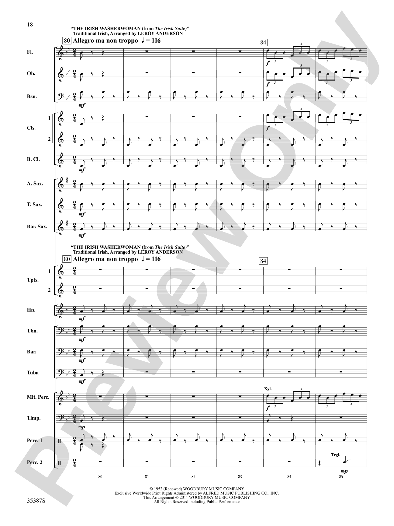 Leroy Anderson’s Irish Suite, Selections from: Concert Band Conductor Score & Parts
