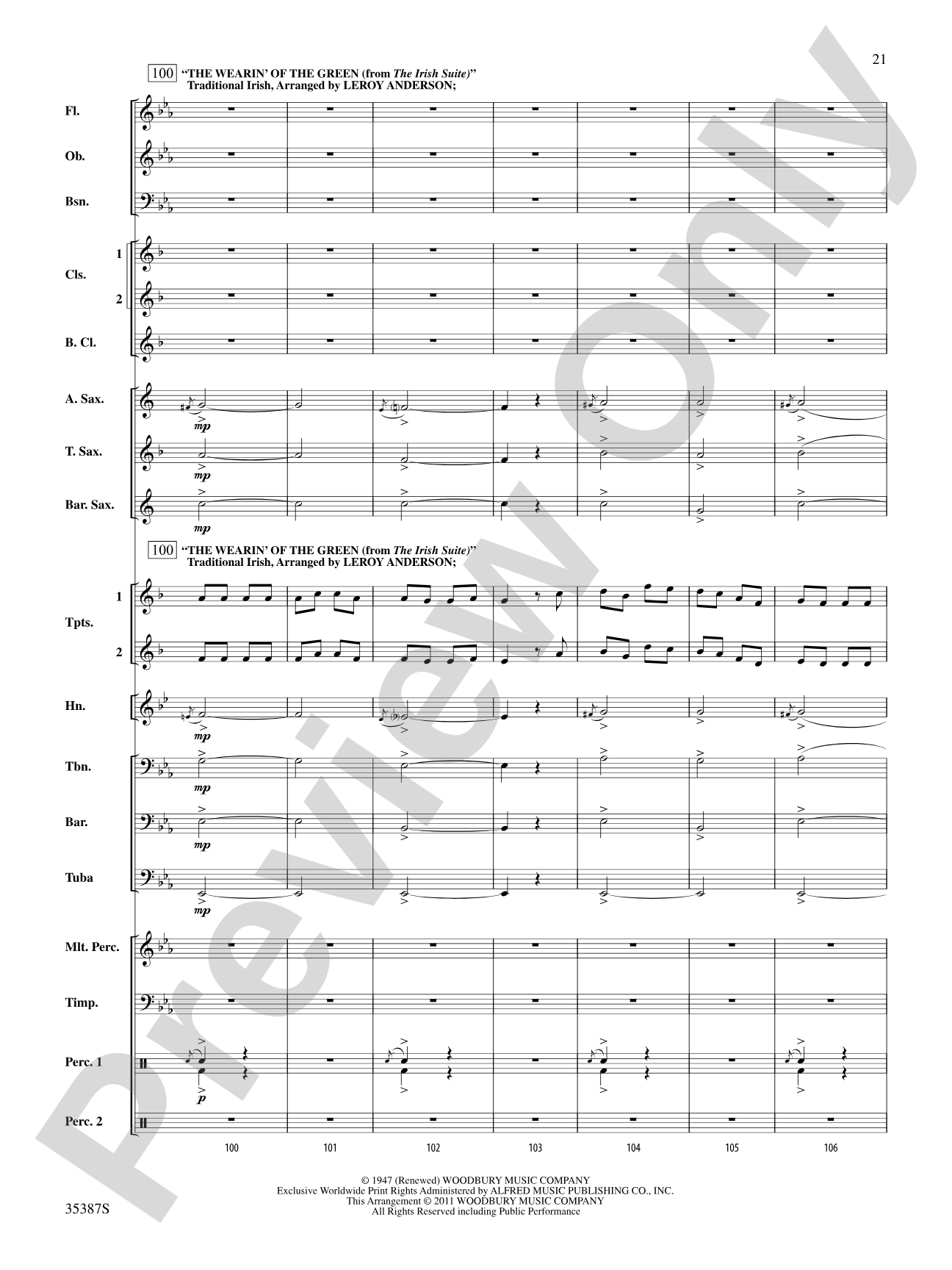 Leroy Anderson’s Irish Suite, Selections from: Concert Band Conductor Score & Parts