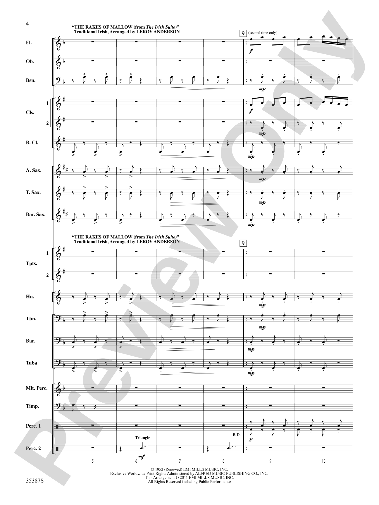 Leroy Anderson’s Irish Suite, Selections from: Concert Band Conductor Score & Parts