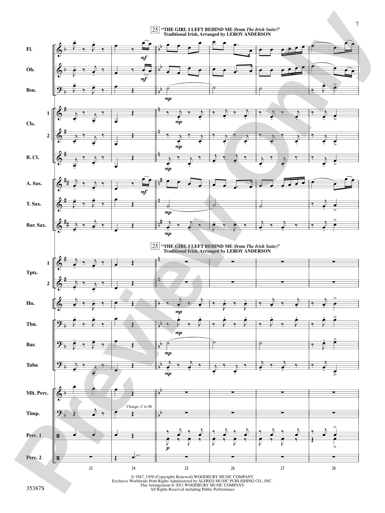 Leroy Anderson’s Irish Suite, Selections from: Concert Band Conductor Score & Parts