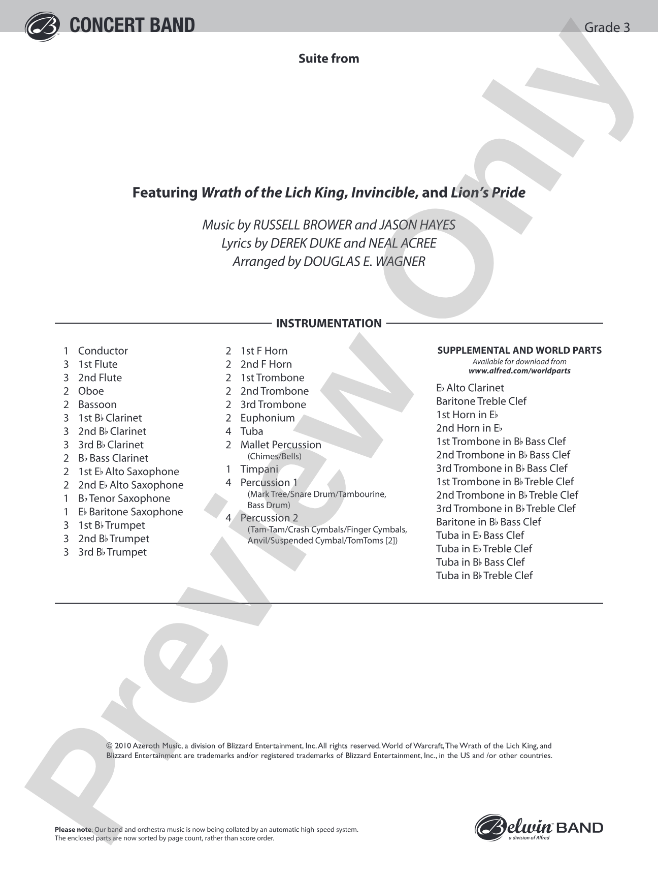 World of Warcraft, Suite from: Concert Band Conductor Score & Parts
