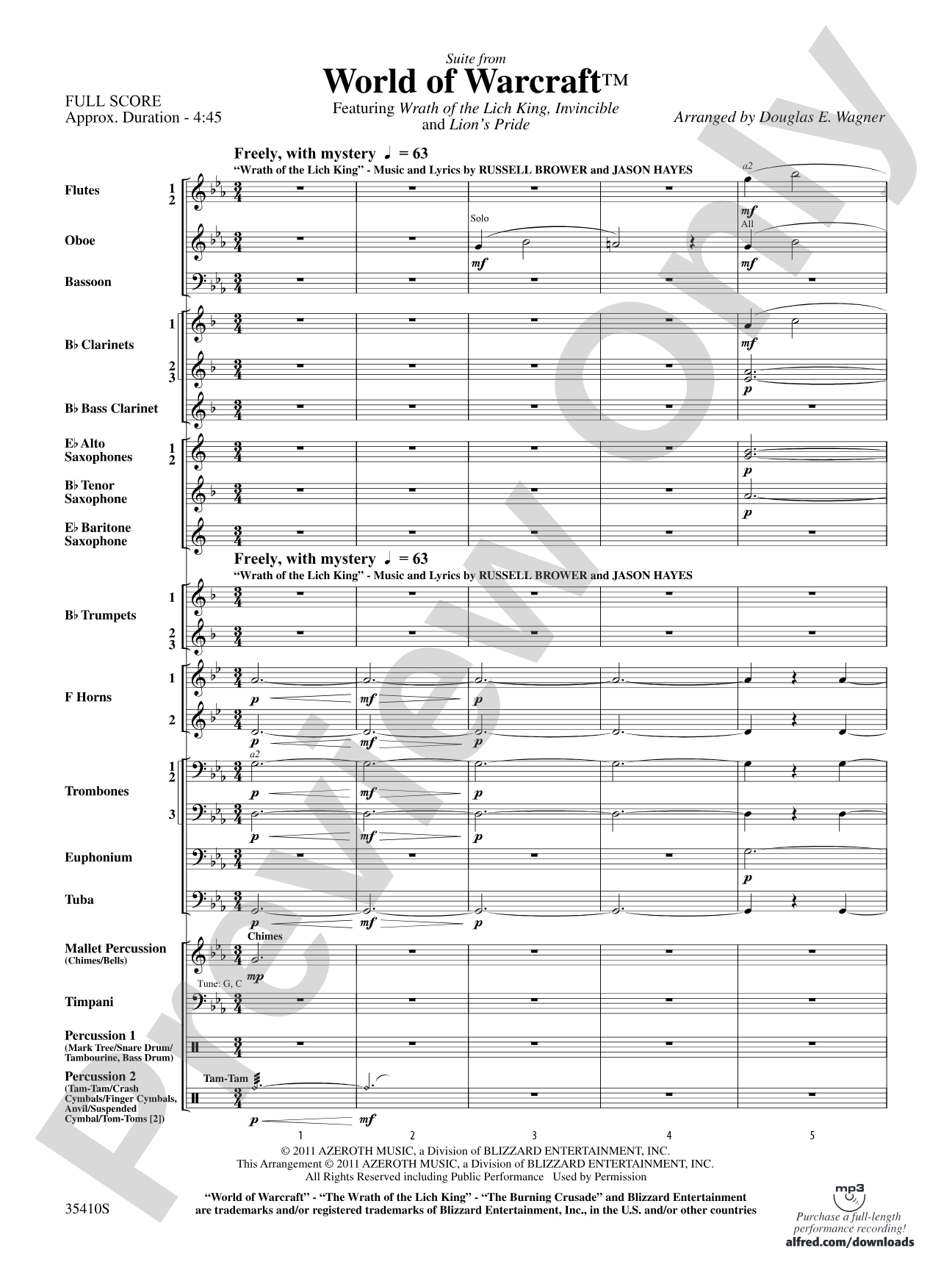 World of Warcraft, Suite from: Concert Band Conductor Score & Parts