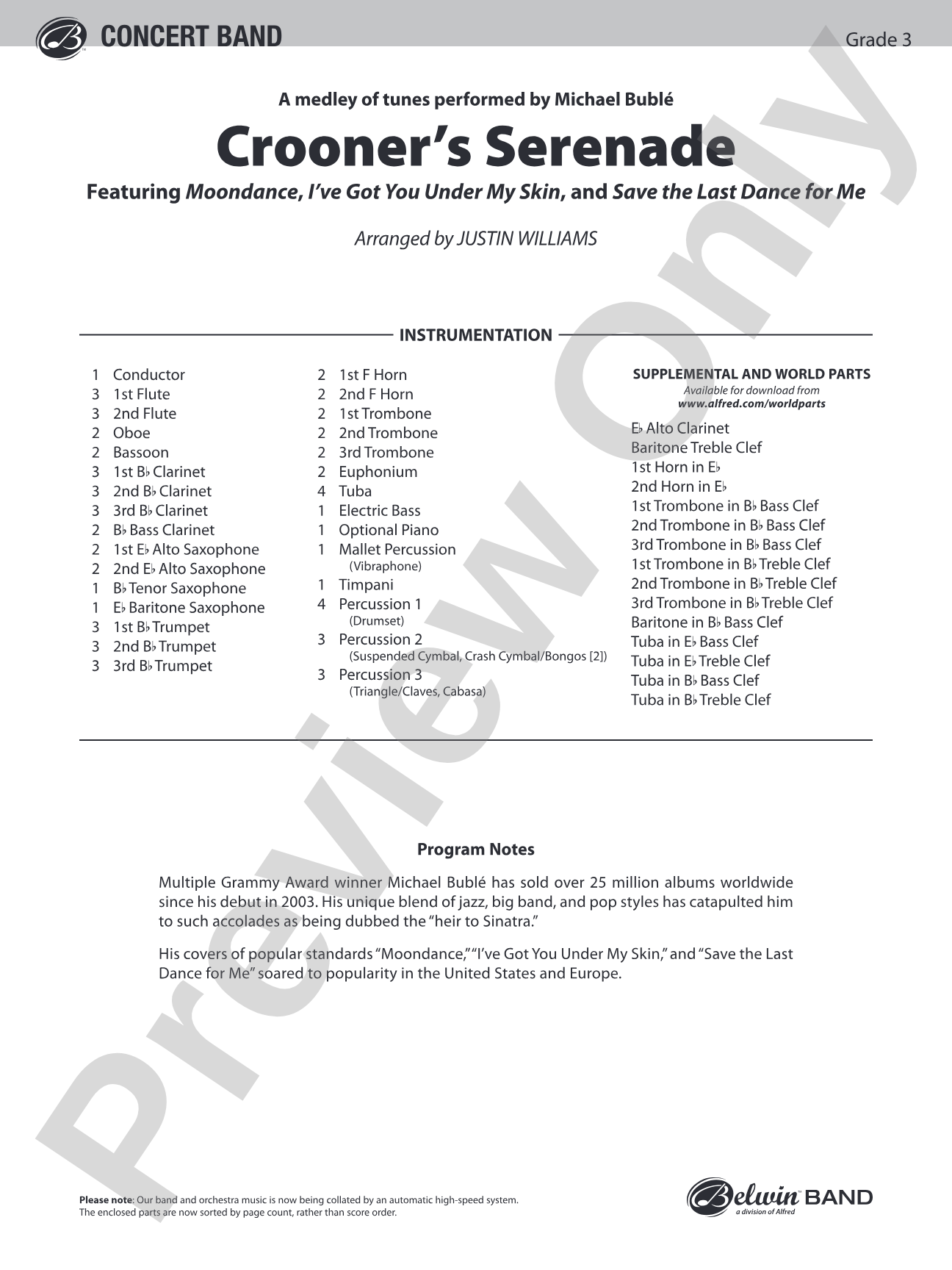 Crooner’s Serenade: Concert Band Conductor Score & Parts
