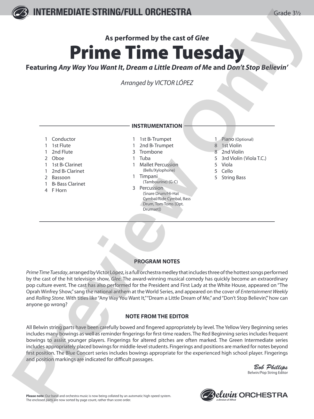 Prime Time Tuesday: Full Orchestra Conductor Score & Parts