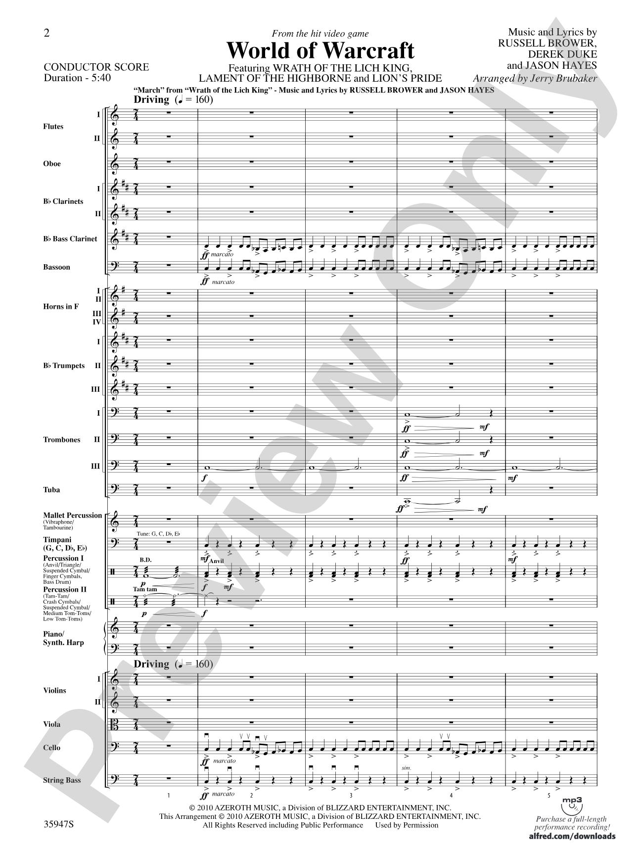 World of Warcraft: Full Orchestra Conductor Score & Parts