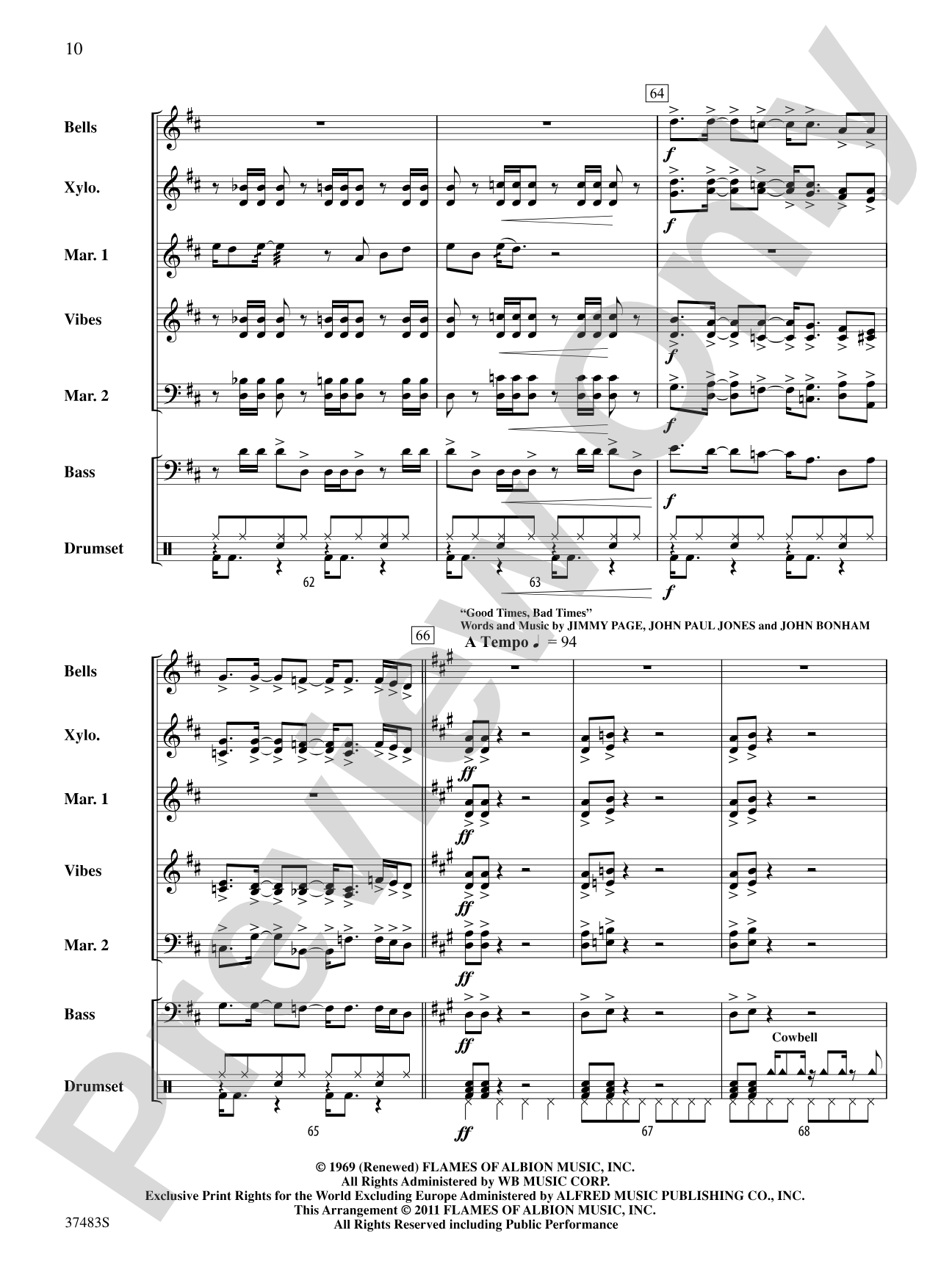 Led Zeppelin Medley: Percussion Ensemble Score & Parts