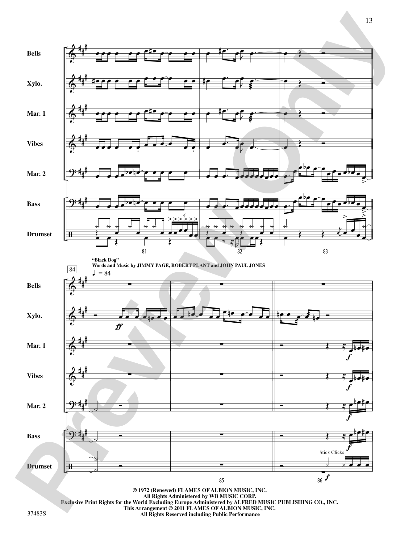 Led Zeppelin Medley: Percussion Ensemble Score & Parts