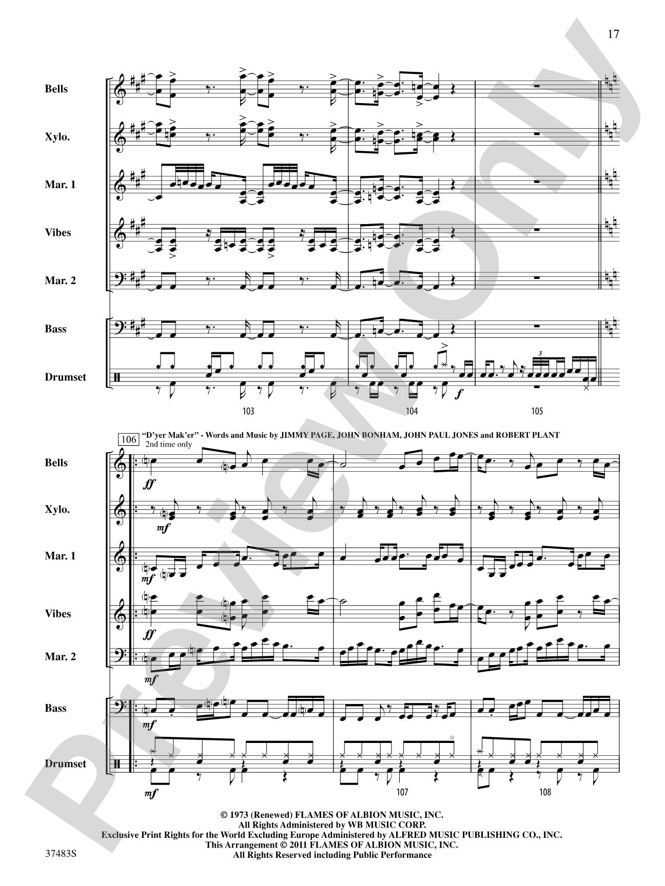 Led Zeppelin Medley: Percussion Ensemble Score & Parts