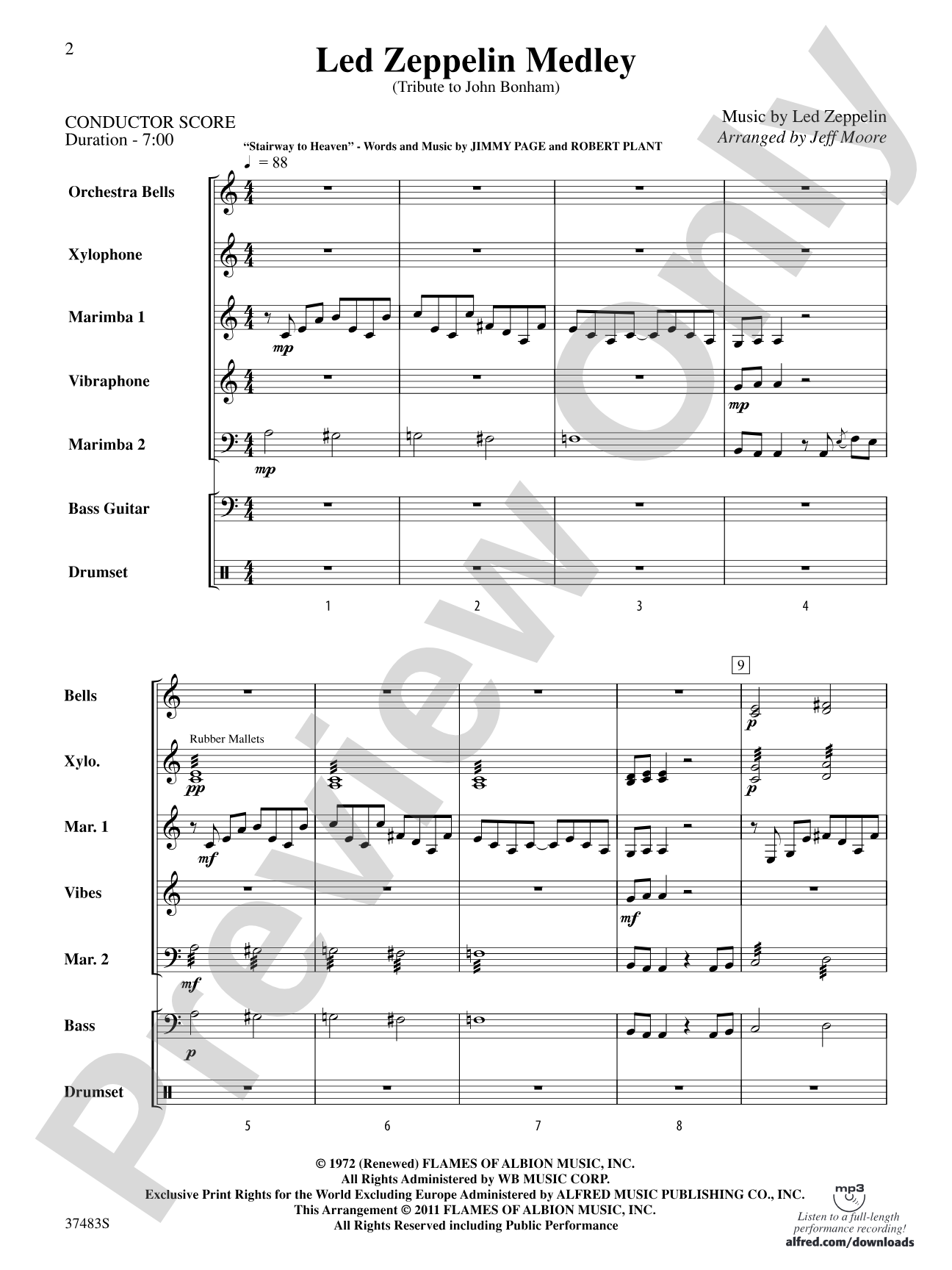 Led Zeppelin Medley: Percussion Ensemble Score & Parts