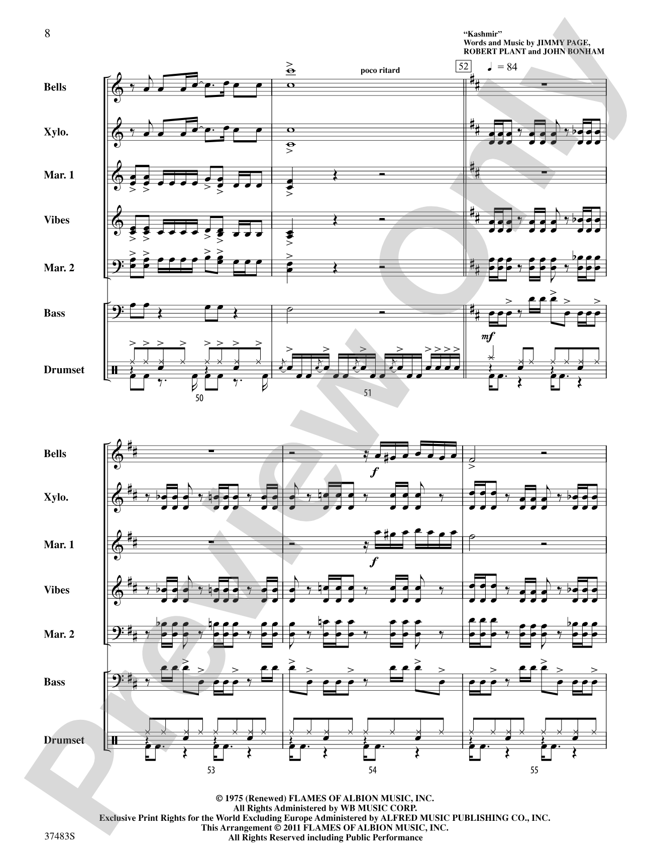 Led Zeppelin Medley: Percussion Ensemble Score & Parts