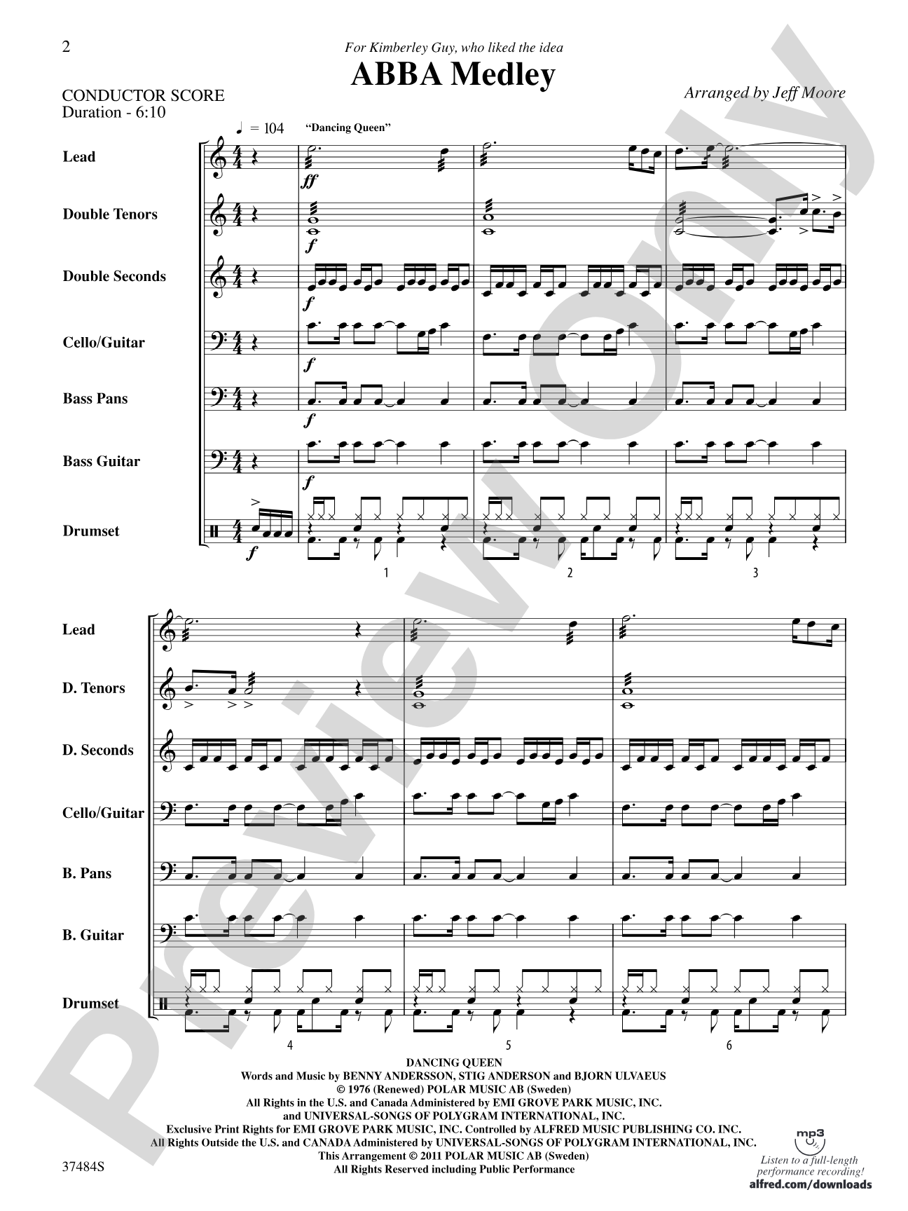 ABBA Medley: Steel Drum Conductor Score & Parts