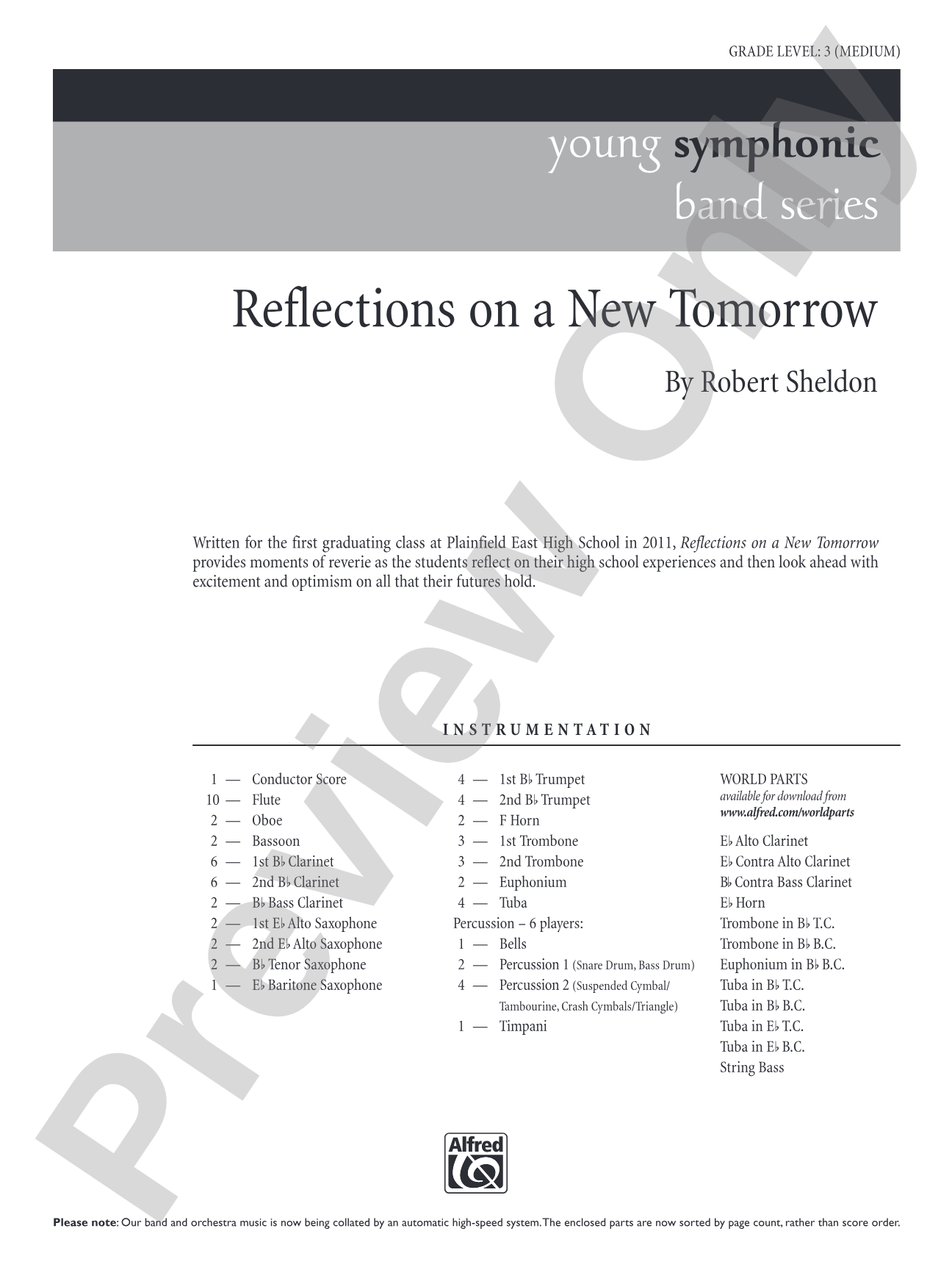 Reflections on a New Tomorrow: Concert Band Conductor Score & Parts