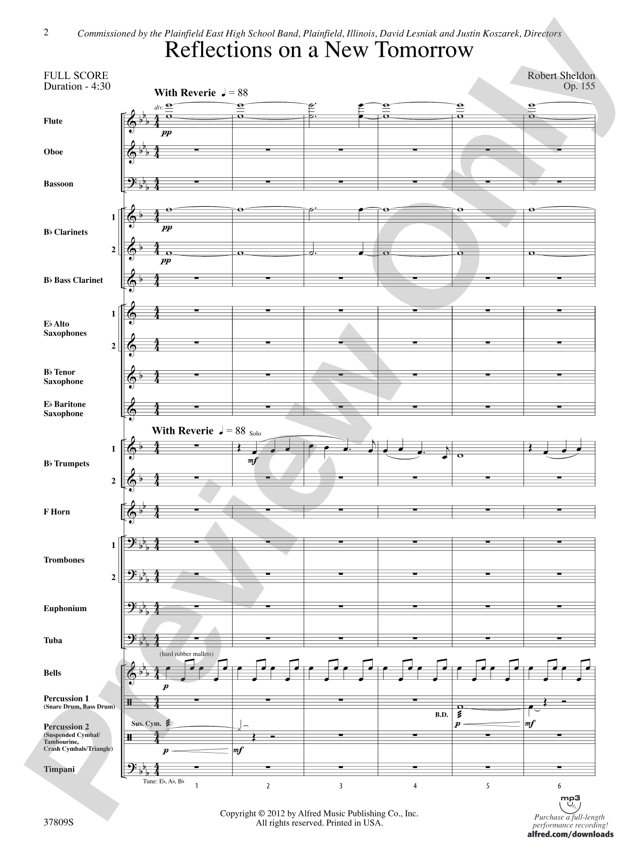 Reflections on a New Tomorrow: Concert Band Conductor Score & Parts