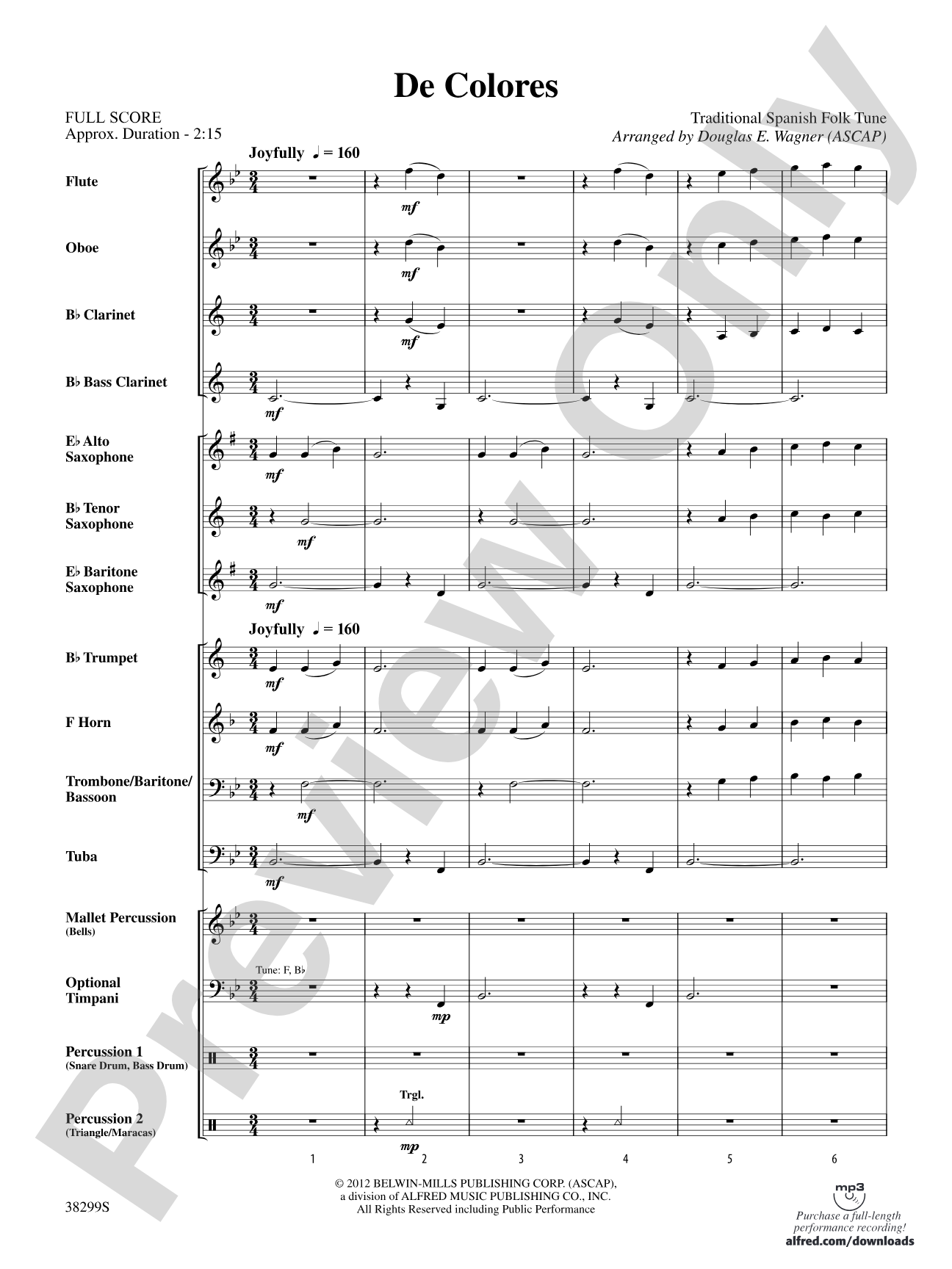 De Colores: Concert Band Conductor Score & Parts