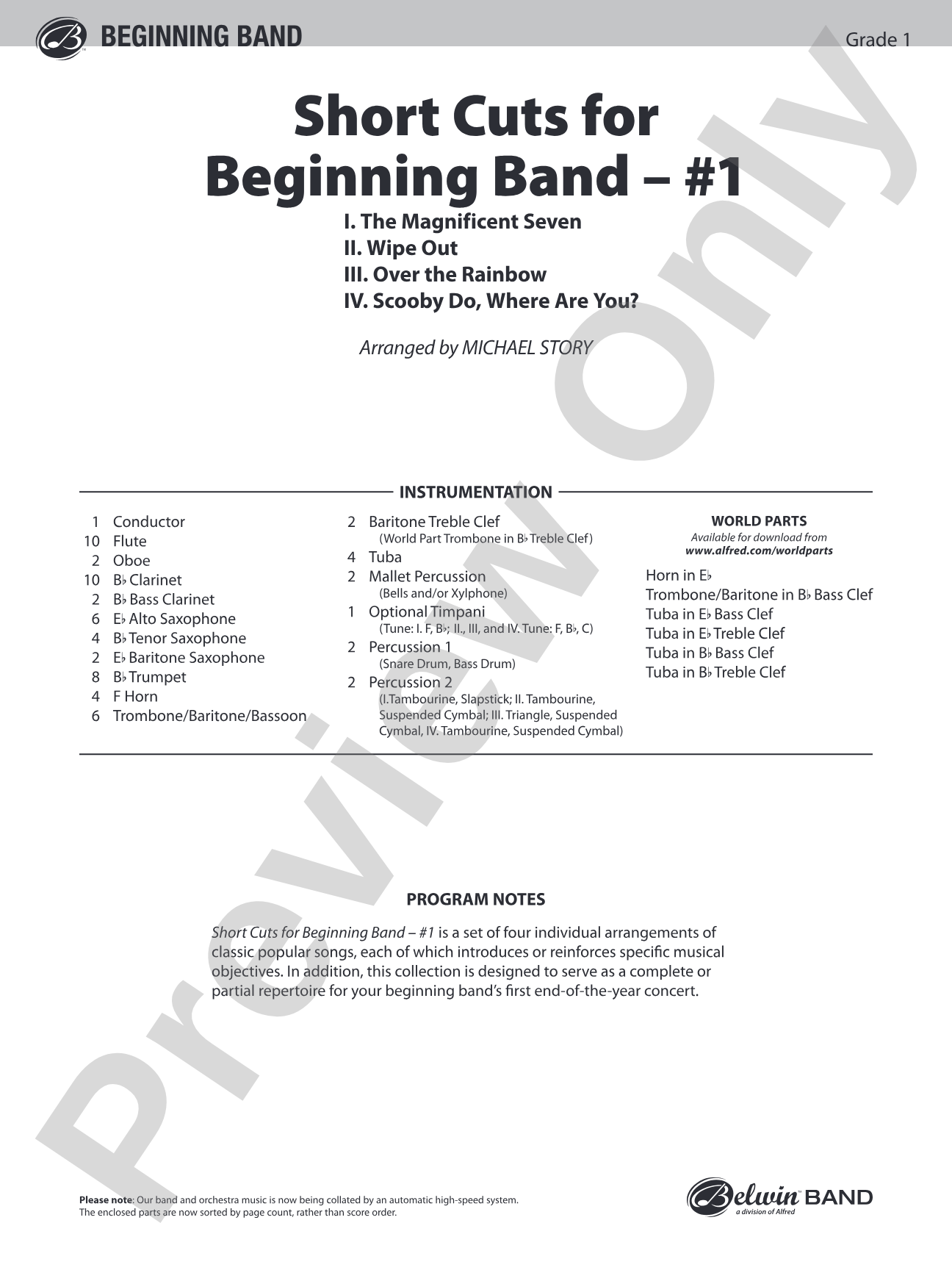 Short Cuts for Beginning Band -- #1: Concert Band Conductor Score & Parts