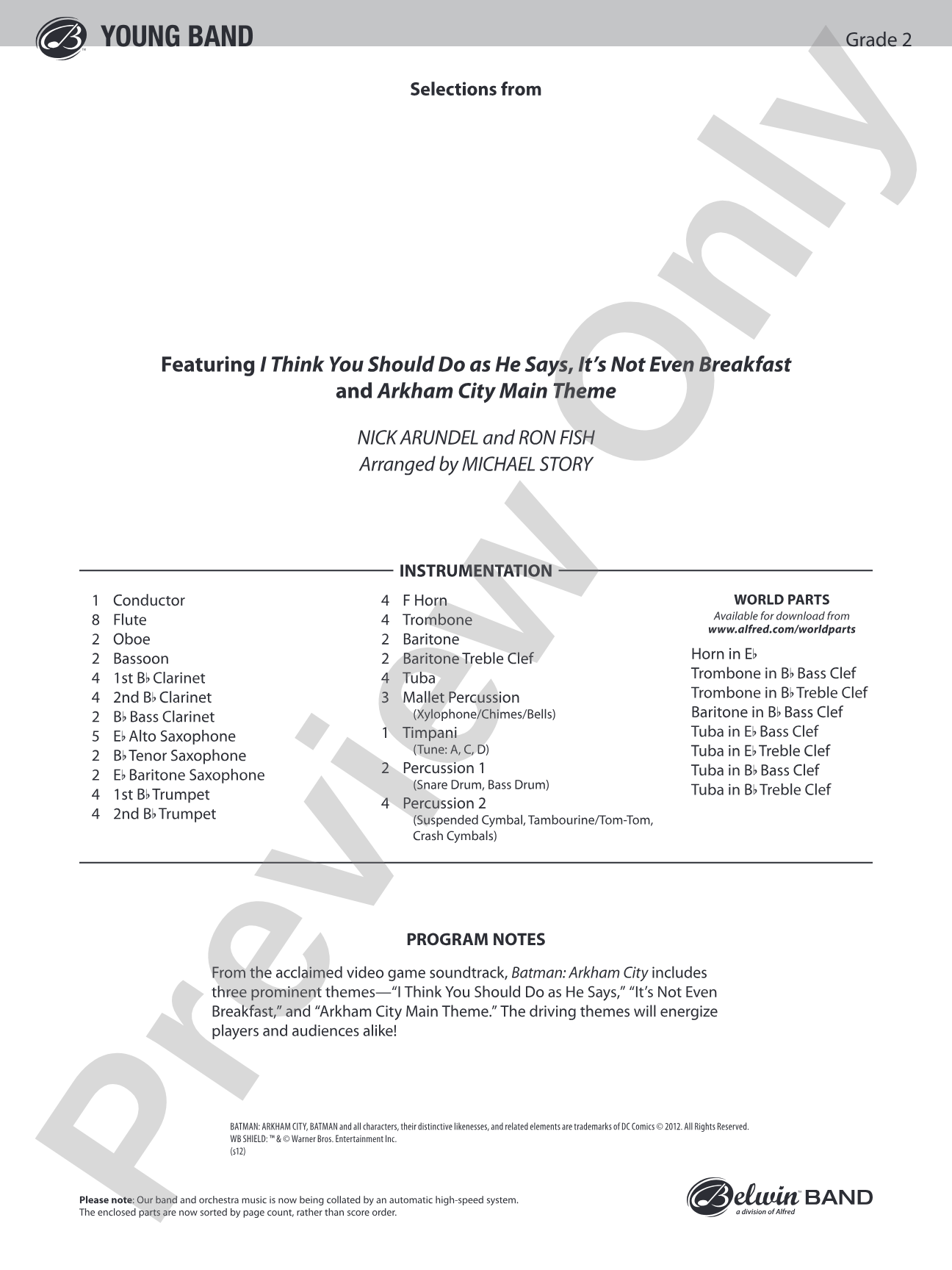 Batman: Arkham City, Selections from: Concert Band Conductor Score & Parts