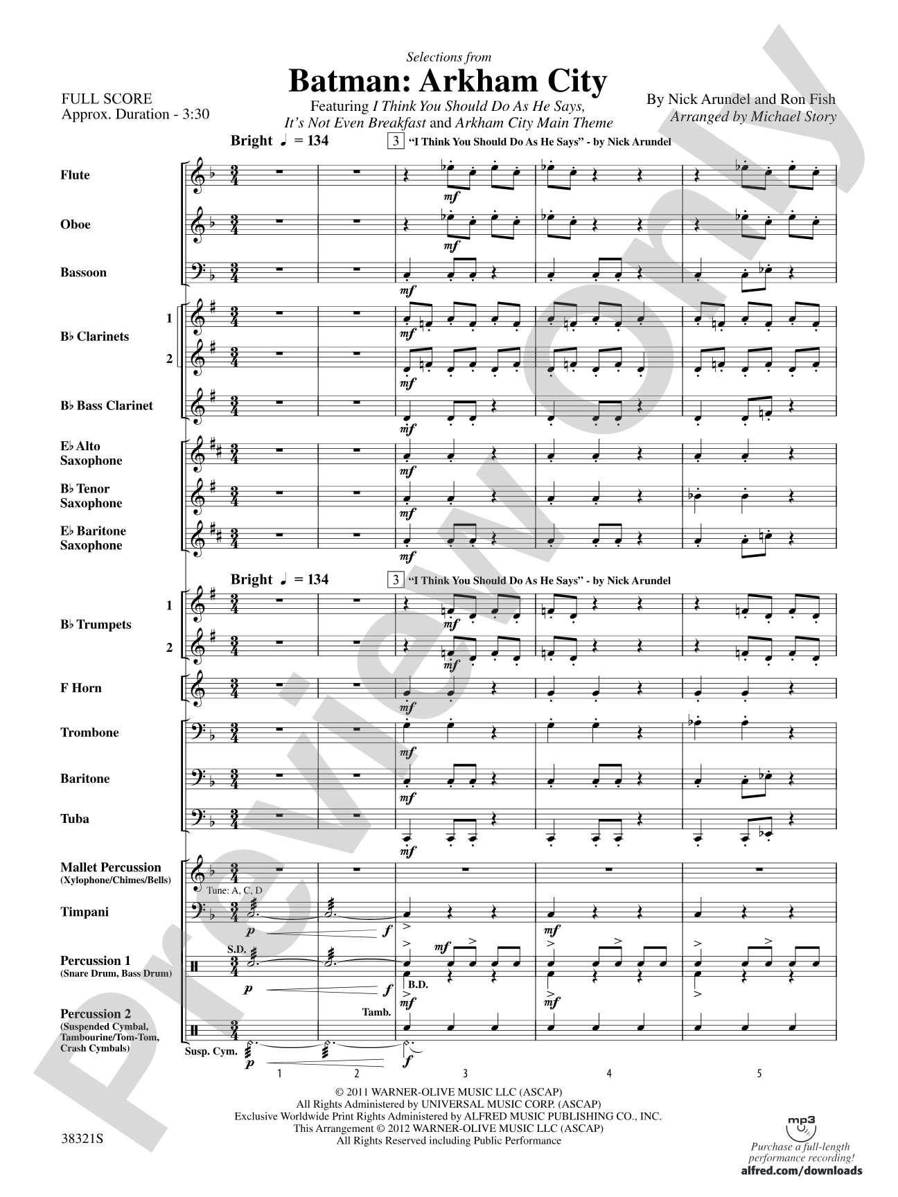 Batman: Arkham City, Selections from: Concert Band Conductor Score & Parts