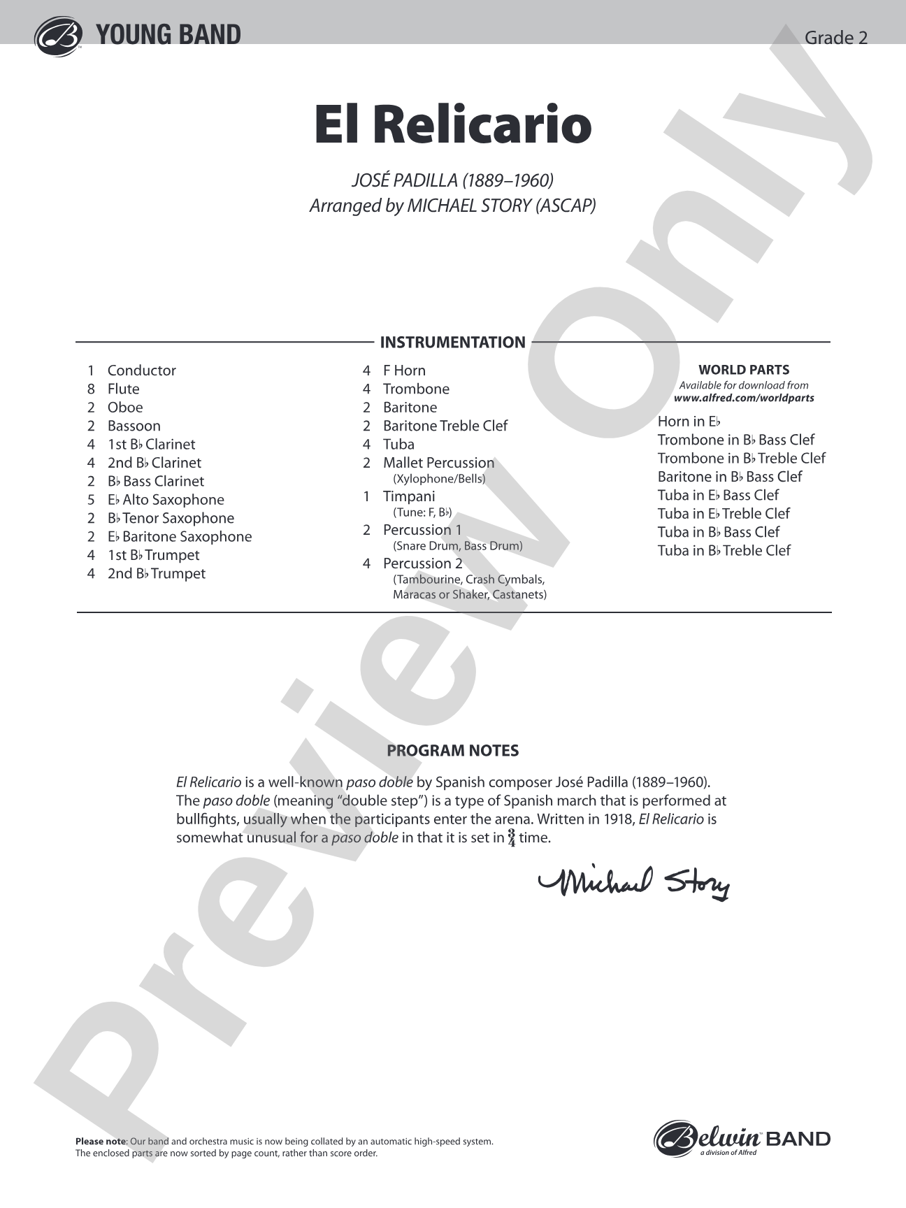 El Relicario: Concert Band Conductor Score & Parts