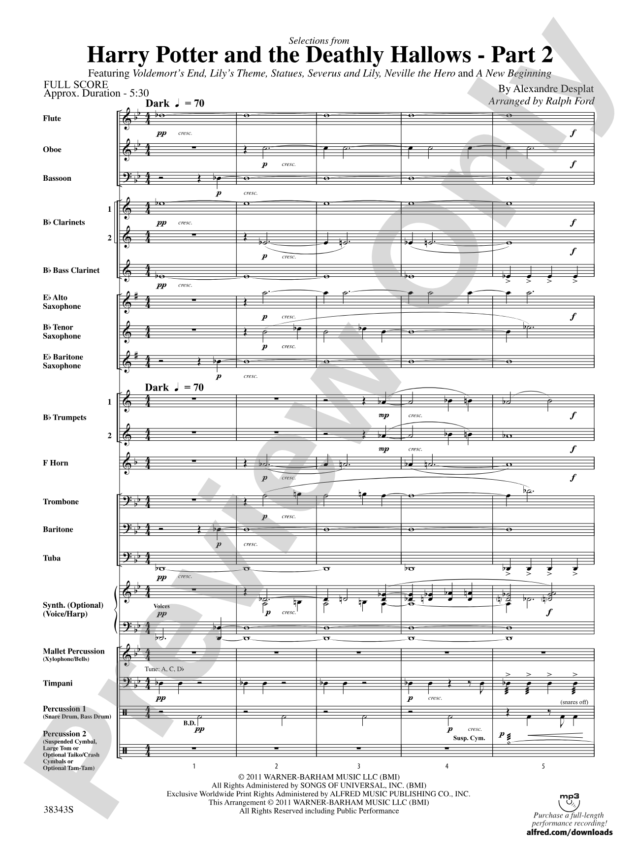Harry Potter and the Deathly Hallows, Part 2, Selections from: Concert Band Conductor Score & Parts